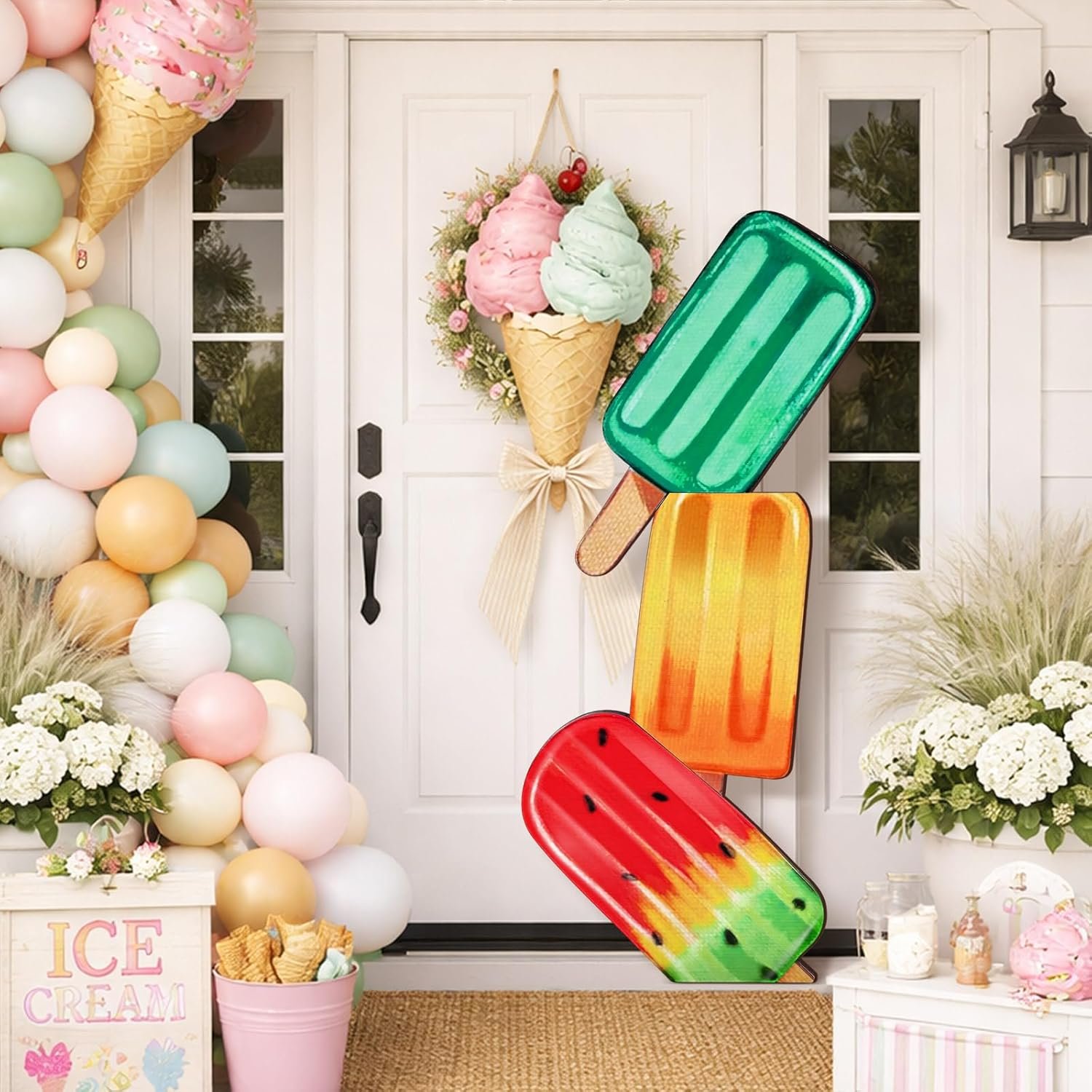 Vercraft 35” Summer Ice Lolly Pop Porch Standing Decor Outdoor Ice Pop Wood Yard Sign Vertical Beach Icecream Cool Porch Leaner Wooden Welcome Sign for Patio Pool Beach Home Farmhouse Mantel Party