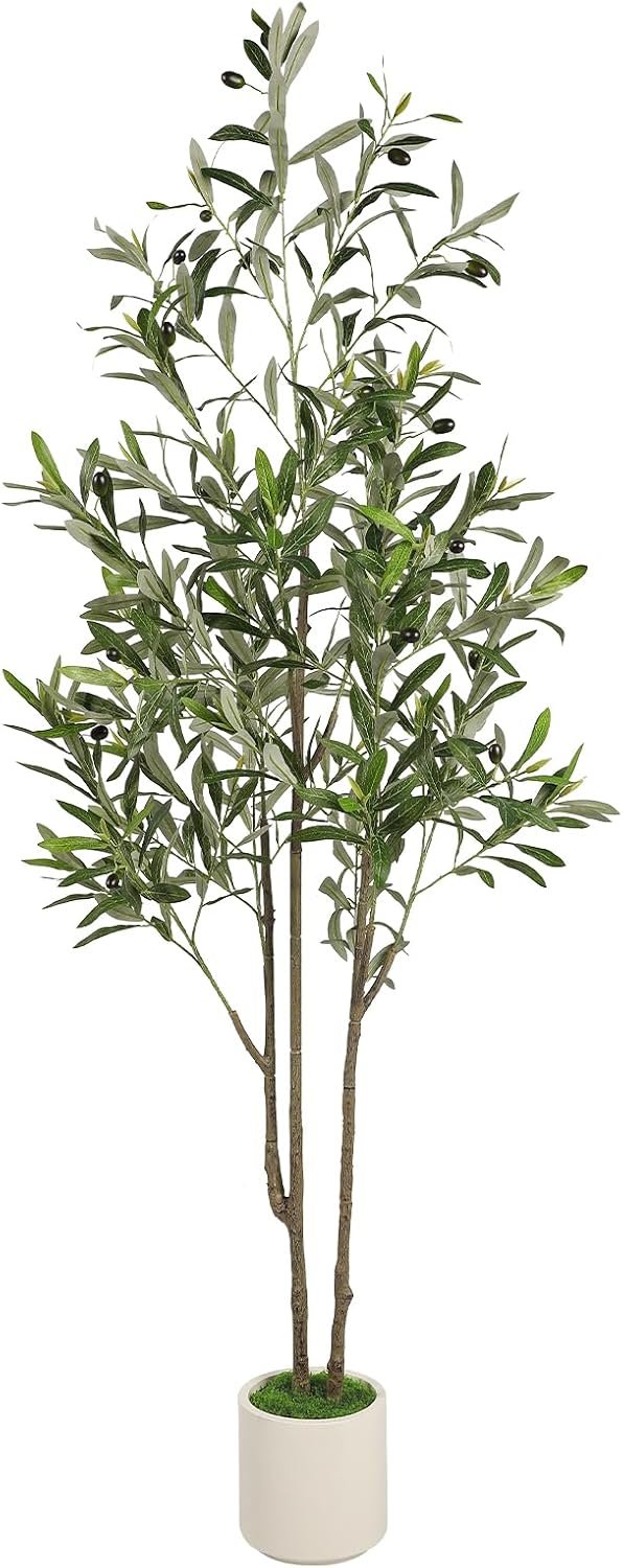 Alupssuc 5ft Olive Trees Artificial Indoor & Outdoor, Faux Olive Tree with Lively Artificial Trunk and Lifelike Fruits, Fake Potted Tree for Modern Home Office Living Room Decor