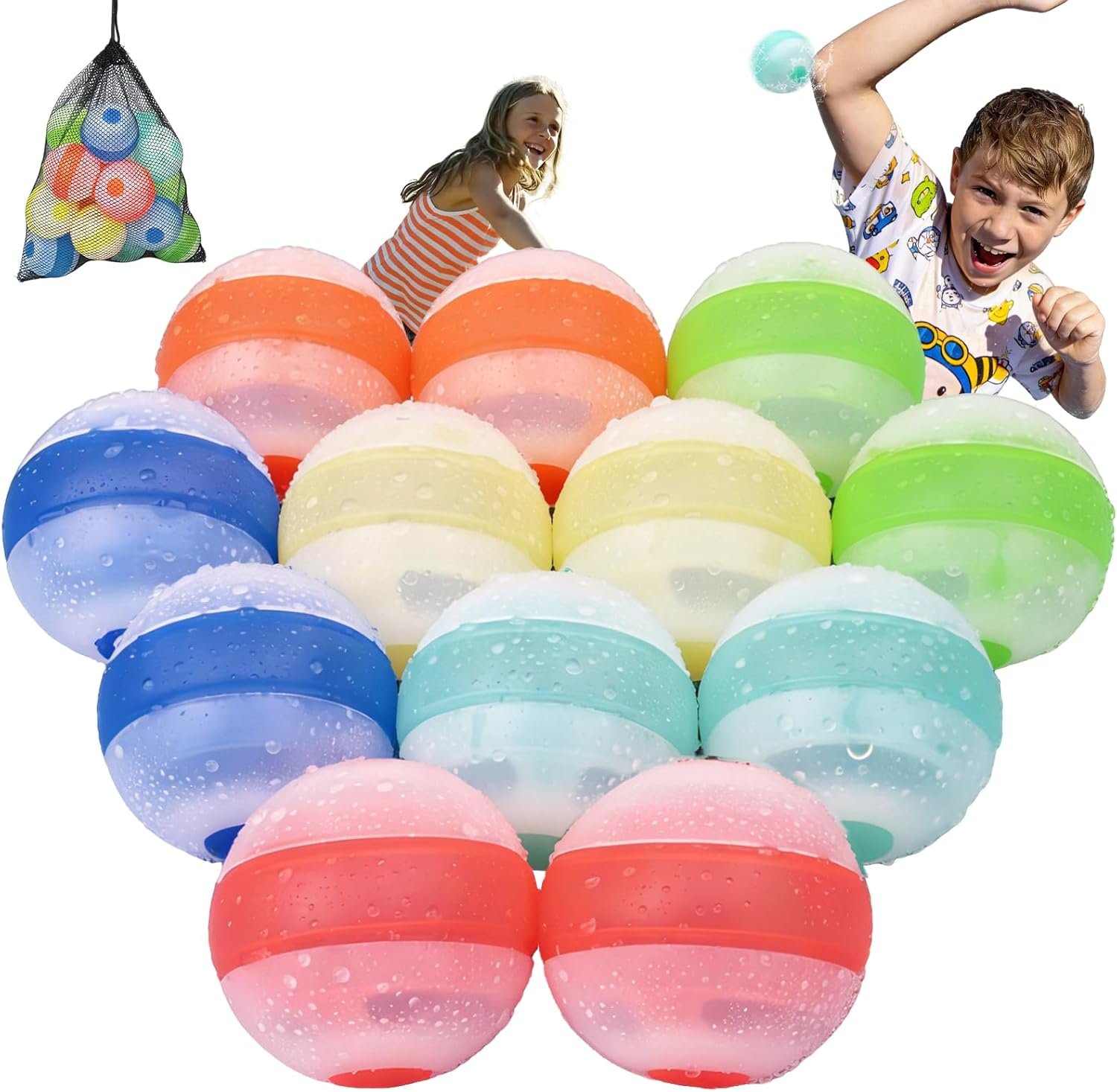 Reusable Water Balloons,Refillable Water Balloons Quick Fill,Soft Silicone Water Splash Balls for Toddler Age 4-12,Self Sealing Water Toys for Kids Summer Games,Outdoor Beach/Pool Party(12pack)