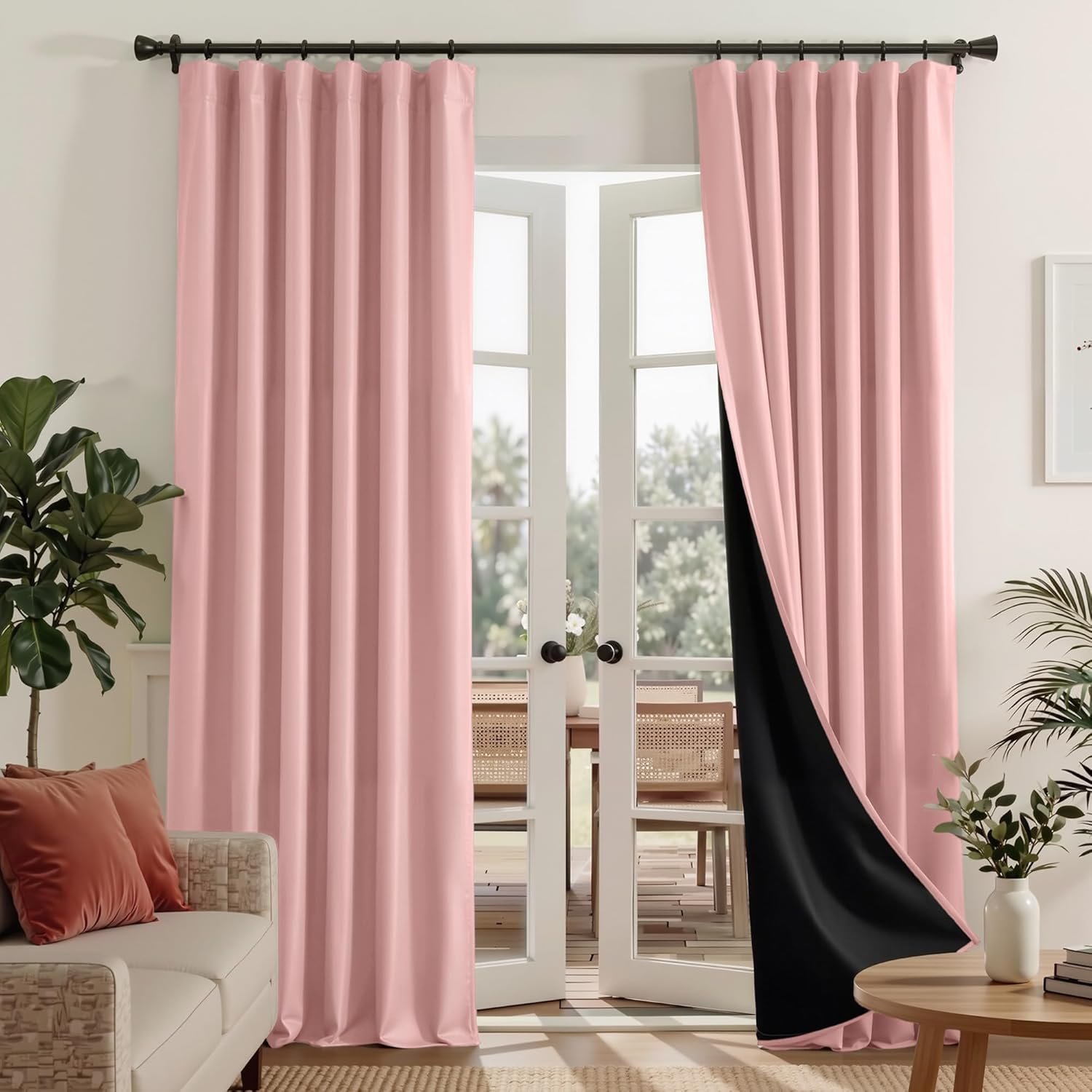 RYB HOME 100% Blackout Pink Curtains for Girls Bedroom, 2 Panels Blackout Thermal Insulated Noise Reducing Window Drapes for Kids Baby Room Living Room, 52 inches Wide by 84 inches Long