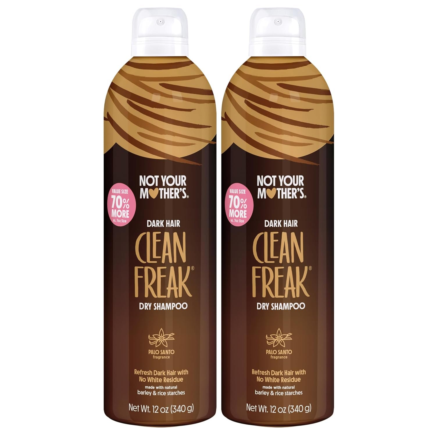 Not Your Mother’s Clean Freak Dark Hair Dry Shampoo (2-Pack) – 12 oz Each – Palo Santo Fragrance – Waterless Shampoo – 70% More to Instantly Refresh Dark Hair Between Washes