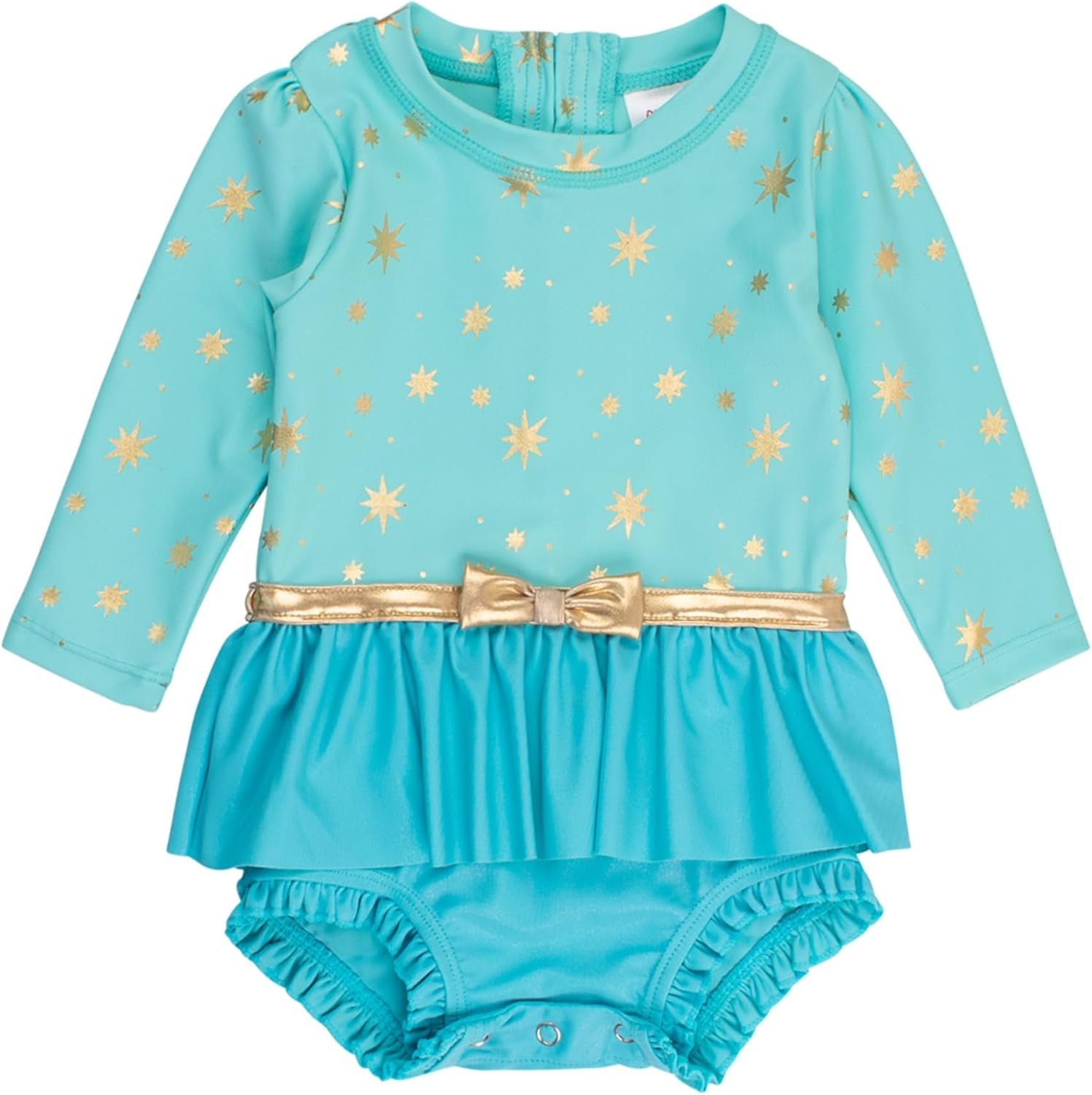 RuffleButts Baby Girls UPF50+ Princess Long Sleeve Bow Skirted One Piece Swimsuit