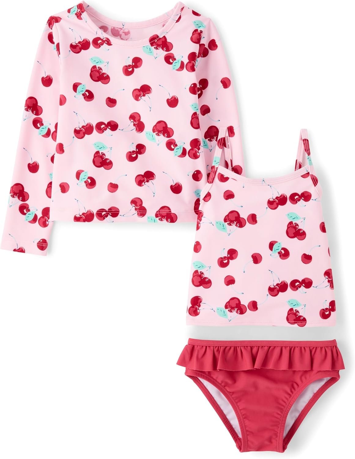 The Children’s Place Baby Girls’ and Toddler Long Sleeve Rashguard and Tankini Swimsuit, 3 Piece Set