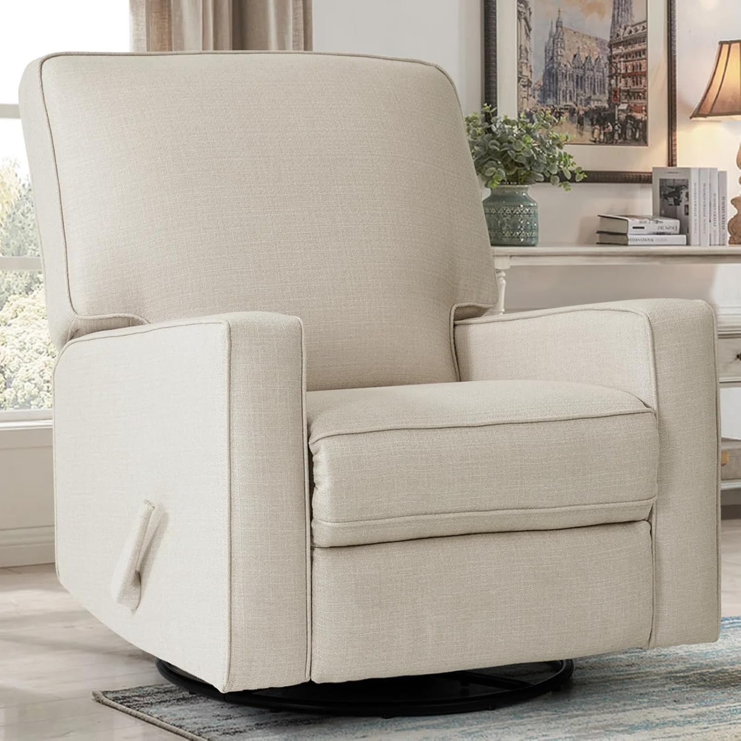 Harkawon Swivel Rocker Recliner Chair, Glider Rocker Recliner, Beige | Fabric Chair with High Back, Deep Seat, for Living Room, Bedroom, Nursery, Office