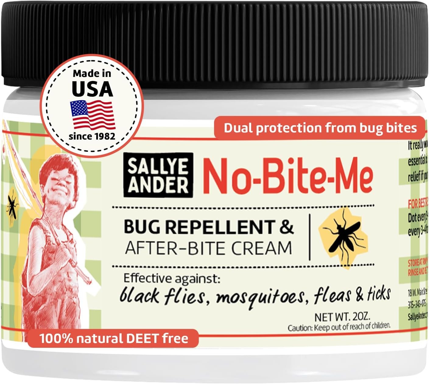 SALLYEANDER No Bite Me Natural Bug & Insect Repellent Lotion – DEET-Free Anti-Itch Cream – Safe for Kids, Infants & Adults – Repels Mosquitoes, Black Flies, Fleas & Ticks – Made in USA, 2oz