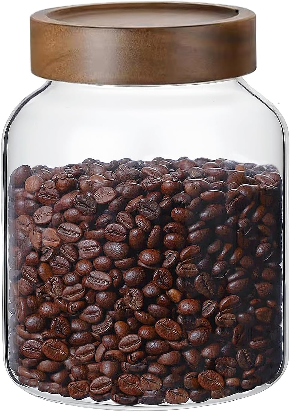 50 Fl oz/1500 ml Clear Glass Jar with Airtight Wooden Screw on Lid, Glass Pantry Canister for 500g Coffee Beans, Kitchen Food Storage Containers for Rice,Flour,Pasta,Sugar,Honey,Tea, Spice,Cereal