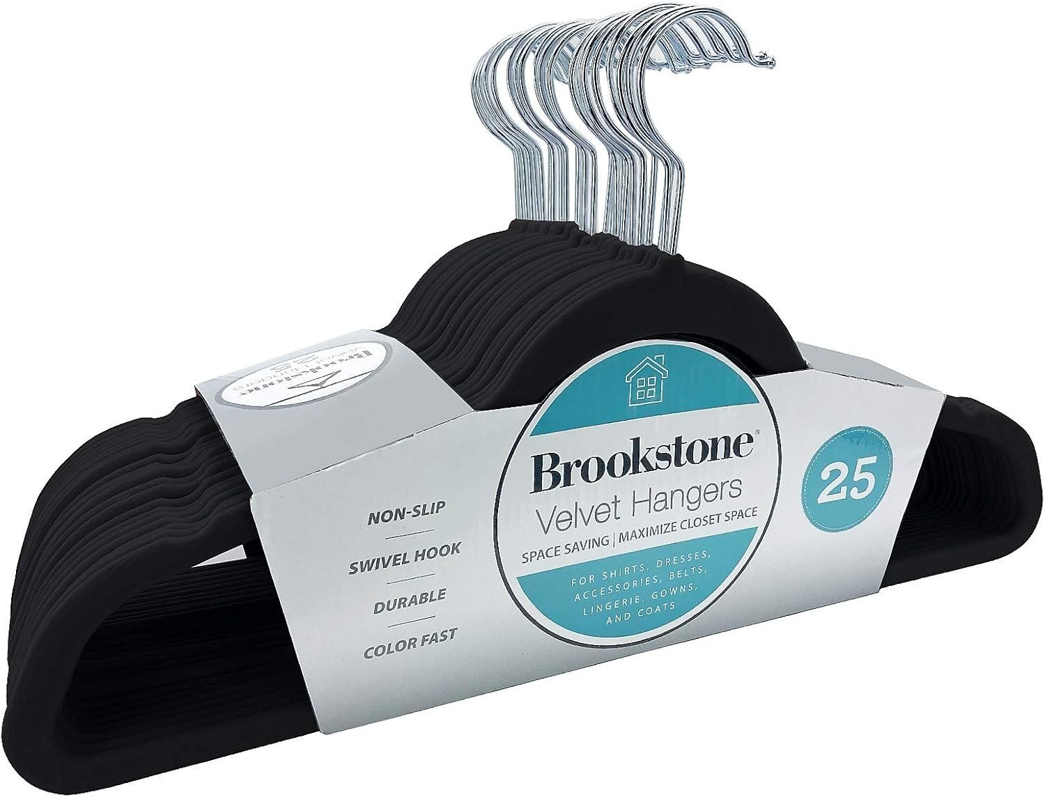 BROOKSTONE [25 Pack] Velvet Hangers, [Non-Slip] 360° Swivel Hook, Lightweight & Slim, Strong & Durable, Space Saving Design, Heavy Duty, Won’t Stain Fabric