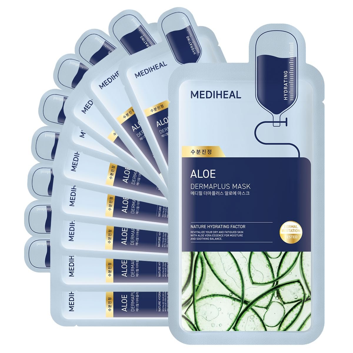 Mediheal Dermaplus Aloe Mask (10 Counts) – Daily Vegan Mask for Hydrating Skin with Panthenol & Hyaluron, Korean Self Skin Care Sheet Mask