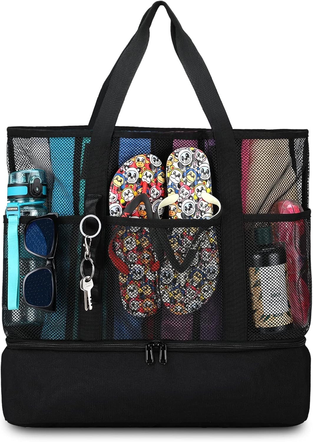 Beach Bag with Cooler,Mesh Beach Bags for Women Sandproof for Pool and Swimming Travel Daily with Durable 8 Pocket
