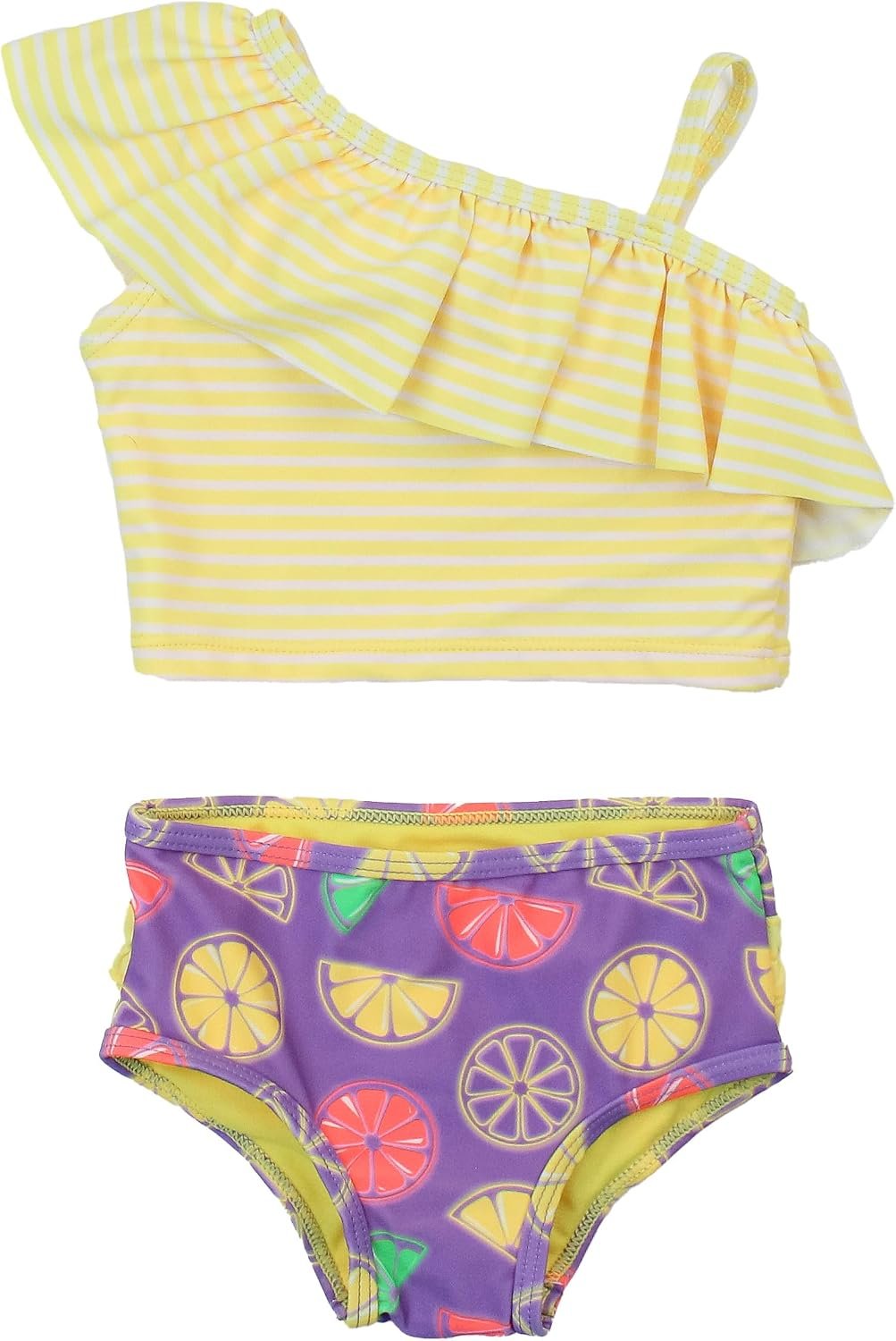 RuffleButts Girls UPF50+ Sun Protection One Shoulder Ruffle Tankini Two Piece Swimsuit