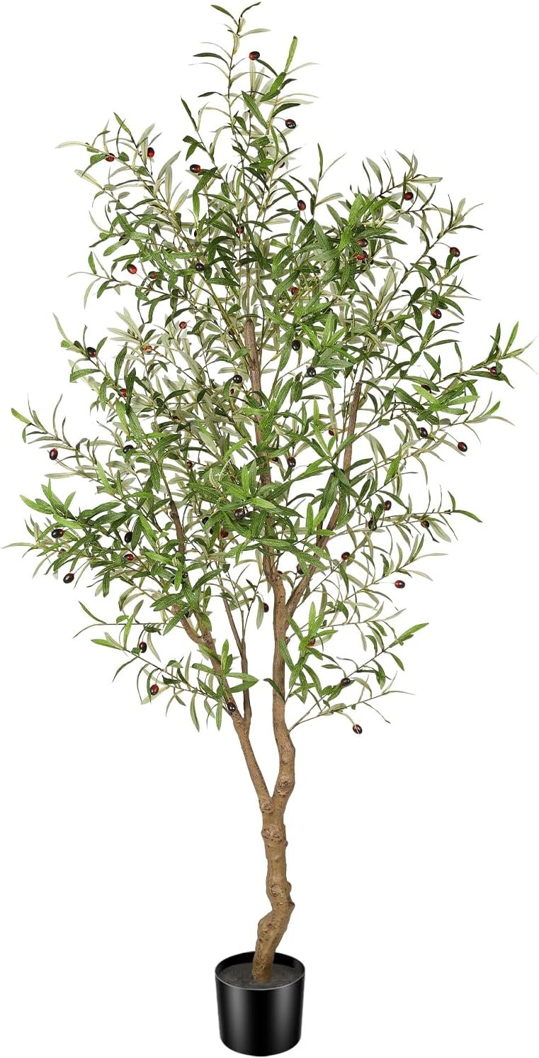 FEELEAD 7ft Faux Olive Tree – Fake Potted Olive Silk Tree with Planter Natural Olive Branches and Realistic Leaves Artificial Tree for Home House Office Decor Indoor