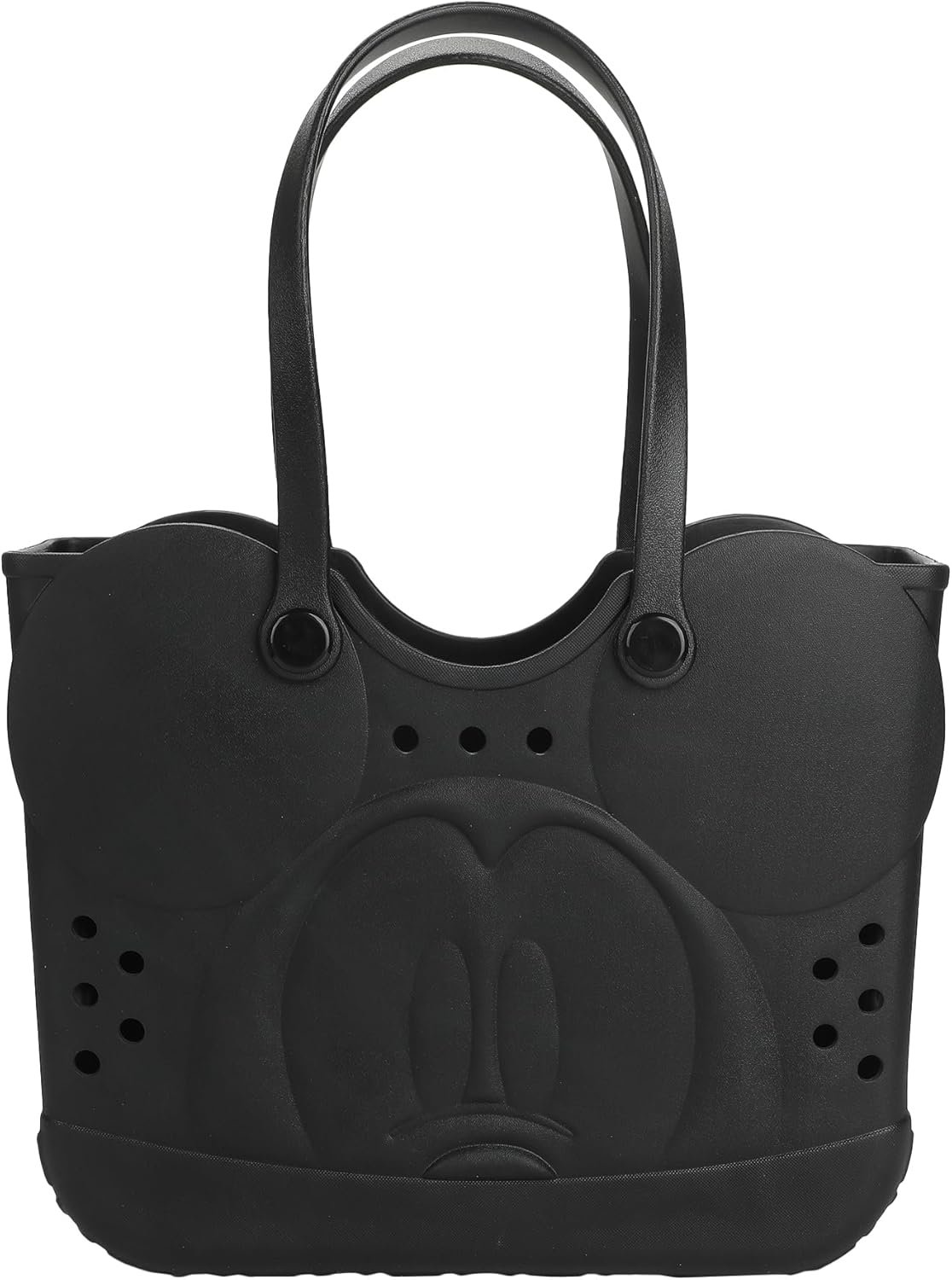 Disney Mickey Mouse EVA Gummy Tote Bag – Waterproof Rubber Beach Bag, Black Mickey Design, Large 16.5″ Carry-All for Pool, Travel & Everyday Use