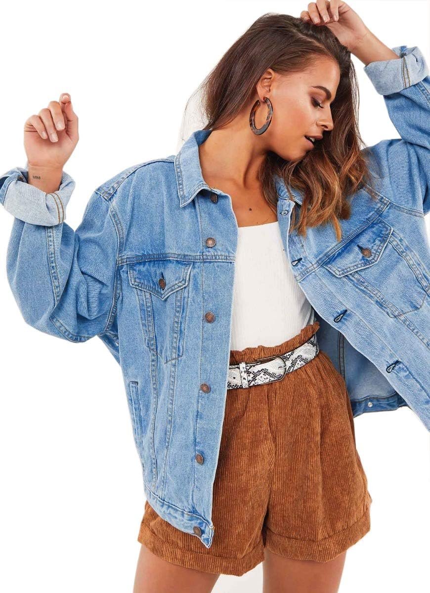 Women’s Oversized Vintage Denim Jacket Long Sleeve Boyfriend Coat