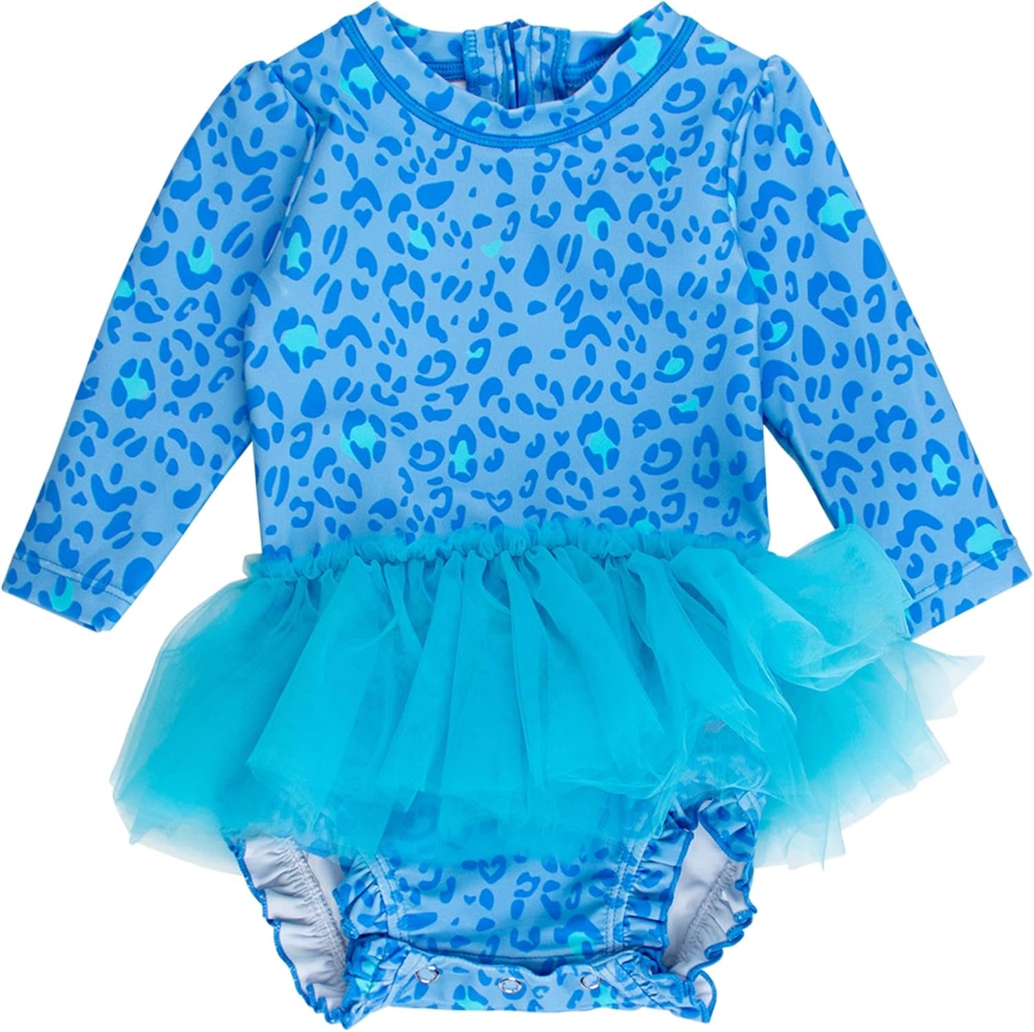 RuffleButts Baby Girls UPF 50+ Sun Protection Tulle Skirted Long Sleeve One Piece Rash Guard Swimsuit