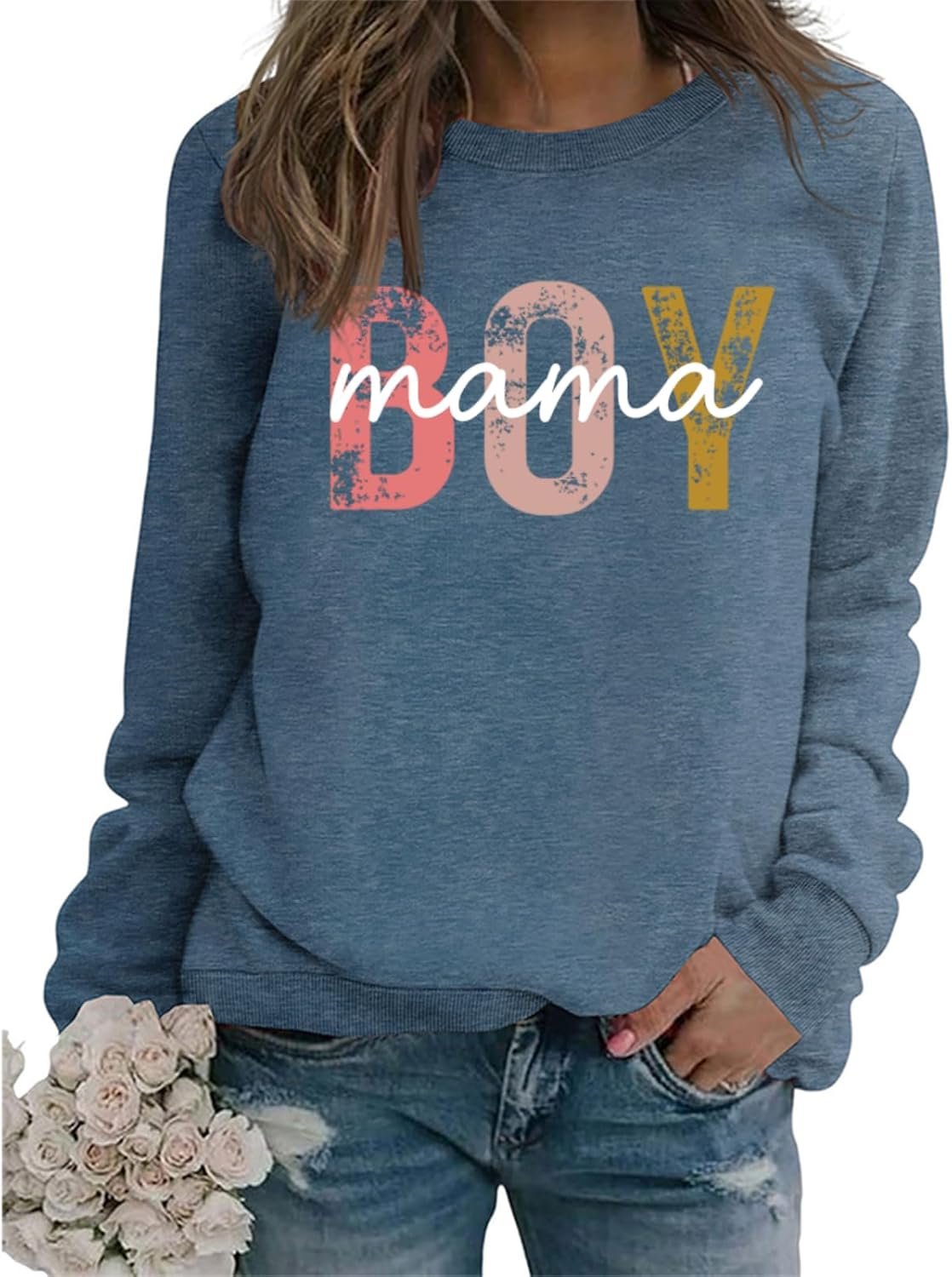 Boy Mama Sweatshirt Women Boy Mom Long Sleeve Graphic Shirts Funny Mama Crewneck Pullover Tops