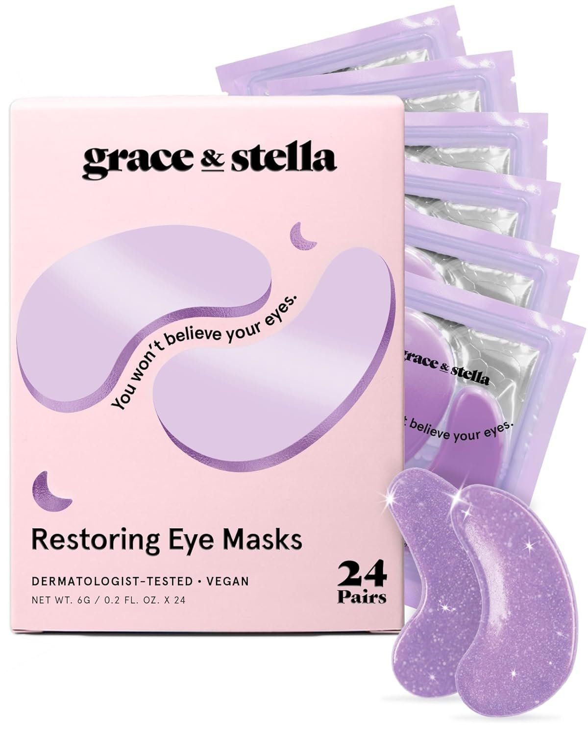 grace & stella Retinol Under Eye Patches for Puffy Eyes & Dark Circles – Restoring Gel Under Eye Masks with Hyaluronic Acid – Birthday Gifts for Women, Bachelorette Party Favors (Purple, 24 Pairs)