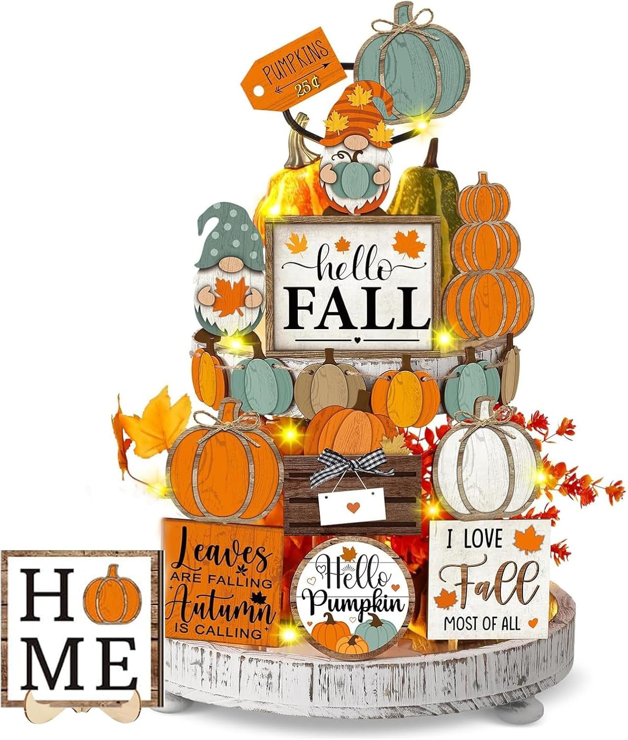 Fall Tiered Tray Decorations Set 21PCS, Fall Centerpieces for Tables Autumn Harvest Decor Wood Pumpkins Gnomes Maple Leaves Sign, Farmhouse Fall Decor Aesthetic for Thanksgiving Kitchen Party Mantel
