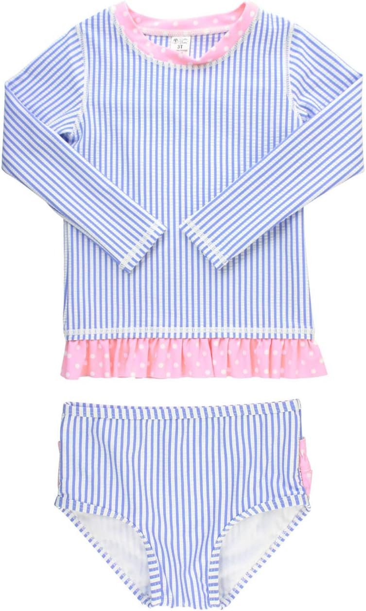 RuffleButts Baby/Toddler Girls Seersucker Long Sleeve Rash Guard Bikini