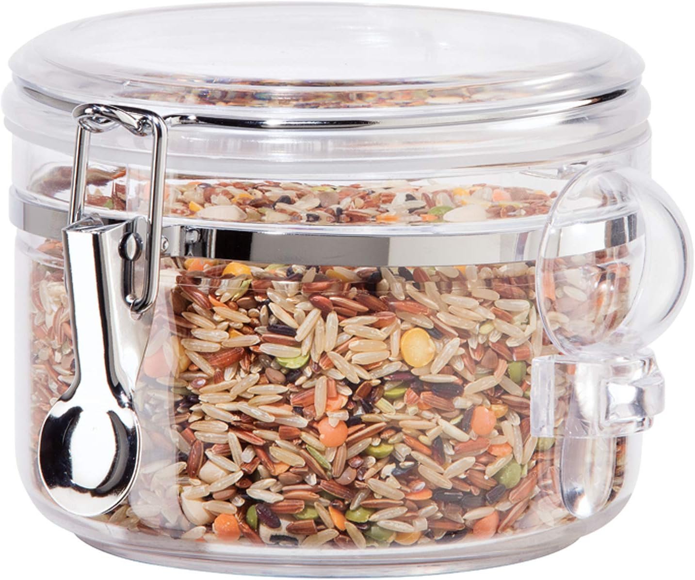 OGGI Clear Canister Airtight 28oz – Clamp Lid & Spoon – Airtight Food Storage Containers, Ideal for Kitchen & Pantry Storage of Bulk, Dry Food Including Flour, Sugar, Coffee, Rice, Tea, Spices & Herbs