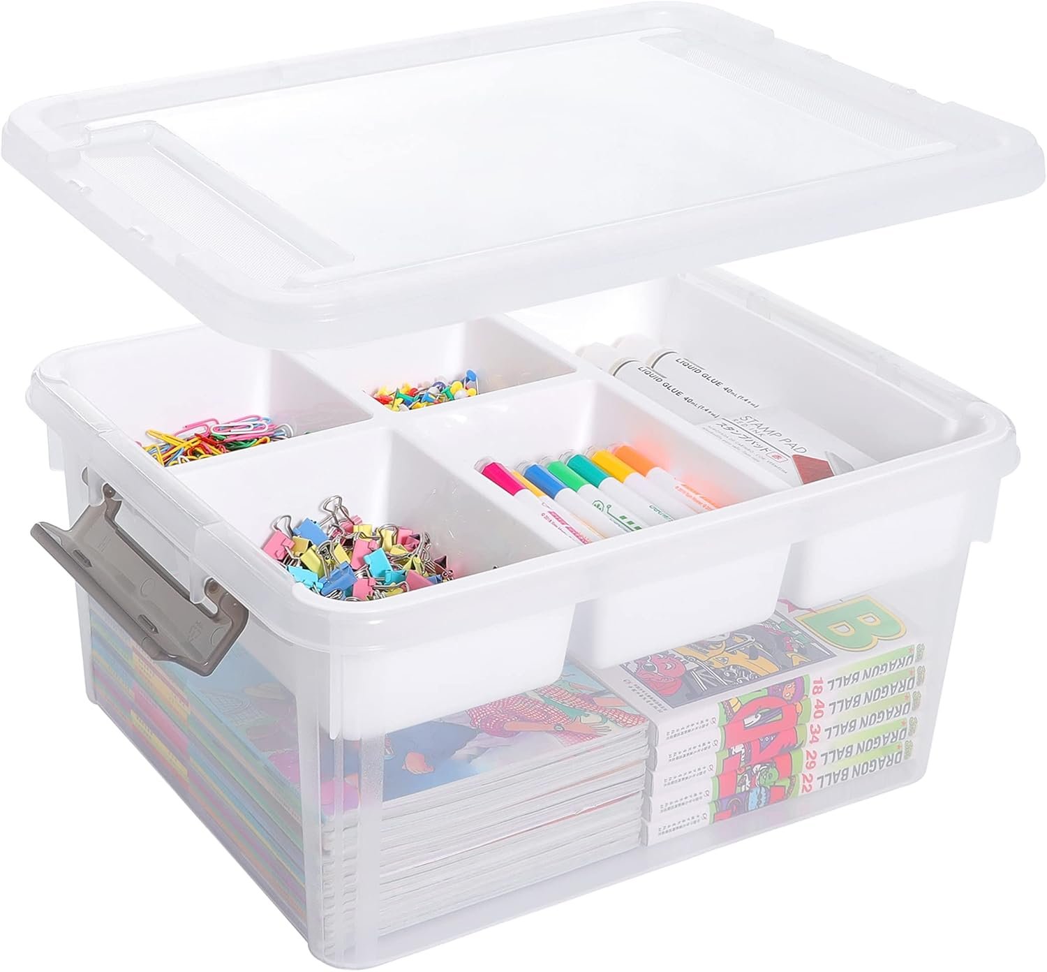 Citylife 17 QT Plastic Storage Box with Removable Tray Craft Organizers and Storage Clear Storage Container for Organizing Bead, Tool, Sewing, Playdoh,Coloring Books