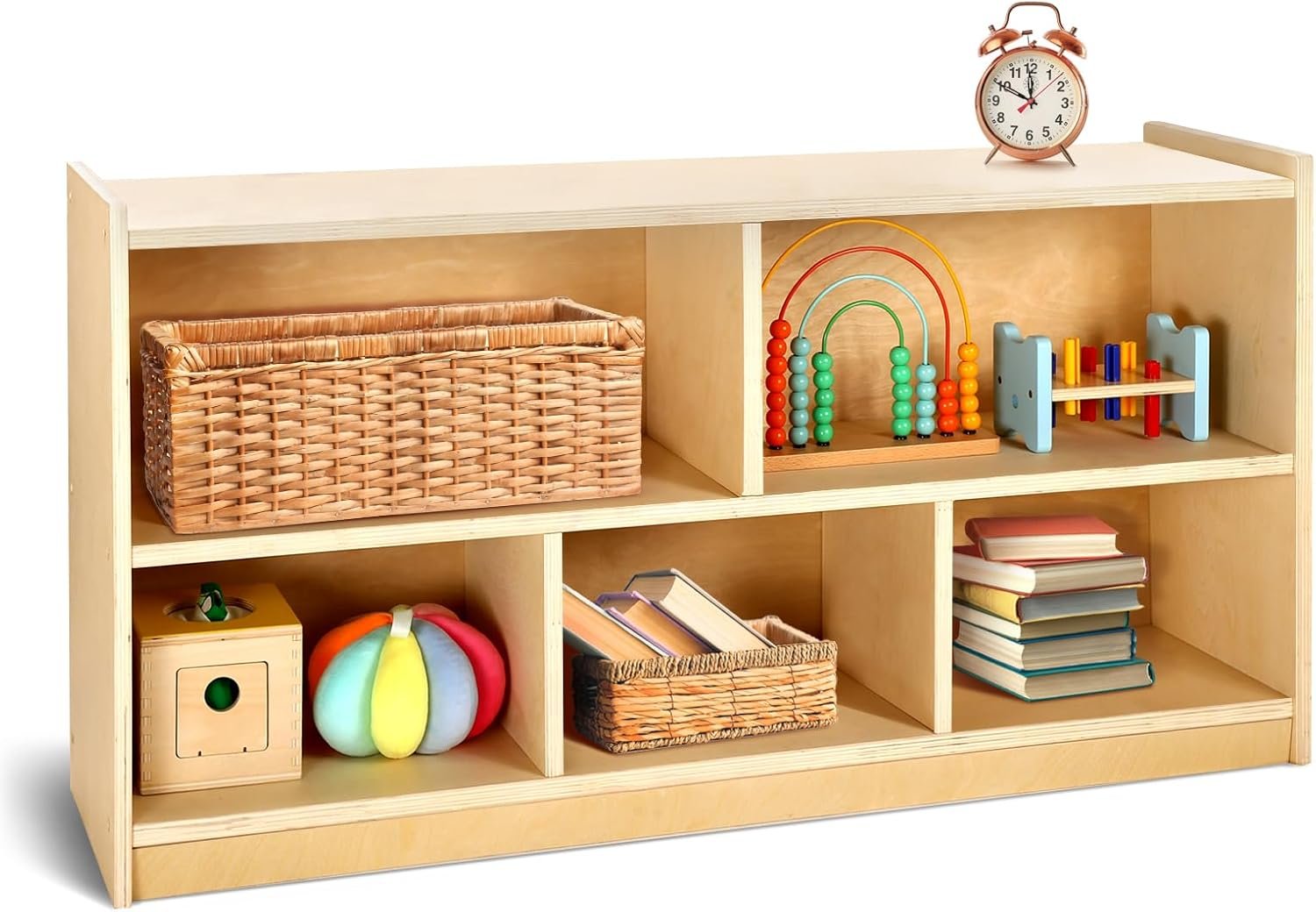 WINGYZ Wooden Storage Cabinet, 5-Section Montessori Bookshelf, Kids Toy Storage Organizer Book Shelf for Kids Rooms, Classroom, Playroom, Nursery, Preschool Book Shelves