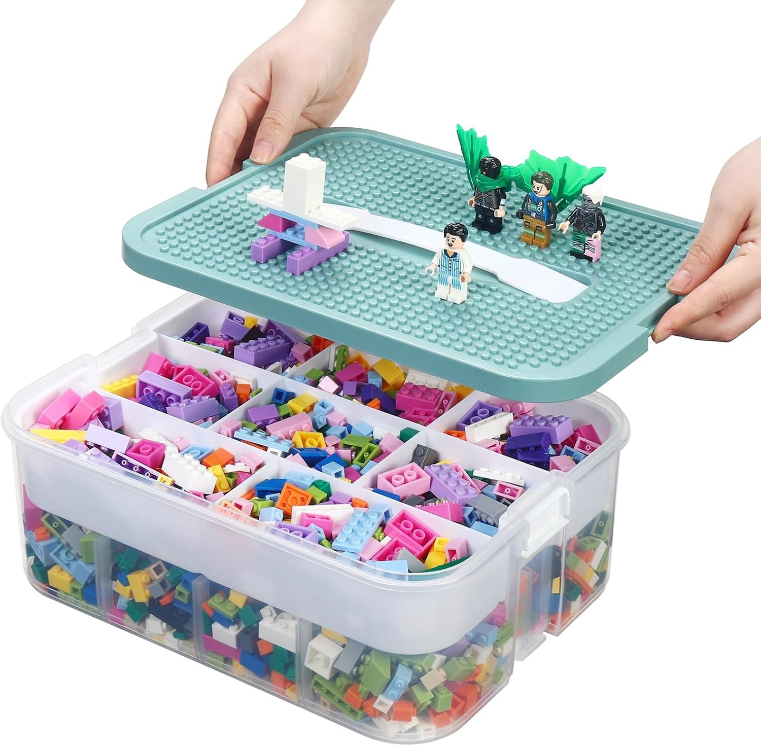 Douorgan Toy Storage Organizer for Lego Stackable Organizer Bins with Compartments Portable Containers with Lids Building Blocks Miniature Organizer Storage Box Toy Chest Case (1 Layer)