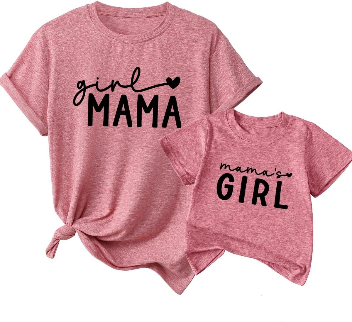 Matching Mom and Me Shirts Girl Mama Mama’s Girl Love Heart T-Shirt Women Kids Family Tees Mommy and Daughter Outfits