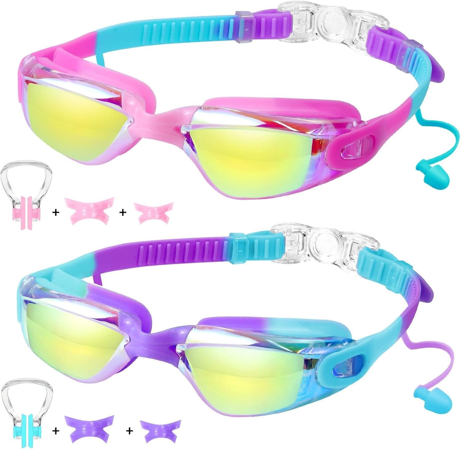 Vvinca Swimming Goggles for Kids 3-15 years-2 Pack, Kids Goggles Anti-Fog/UV No Leaking Swim Goggles for Kids
