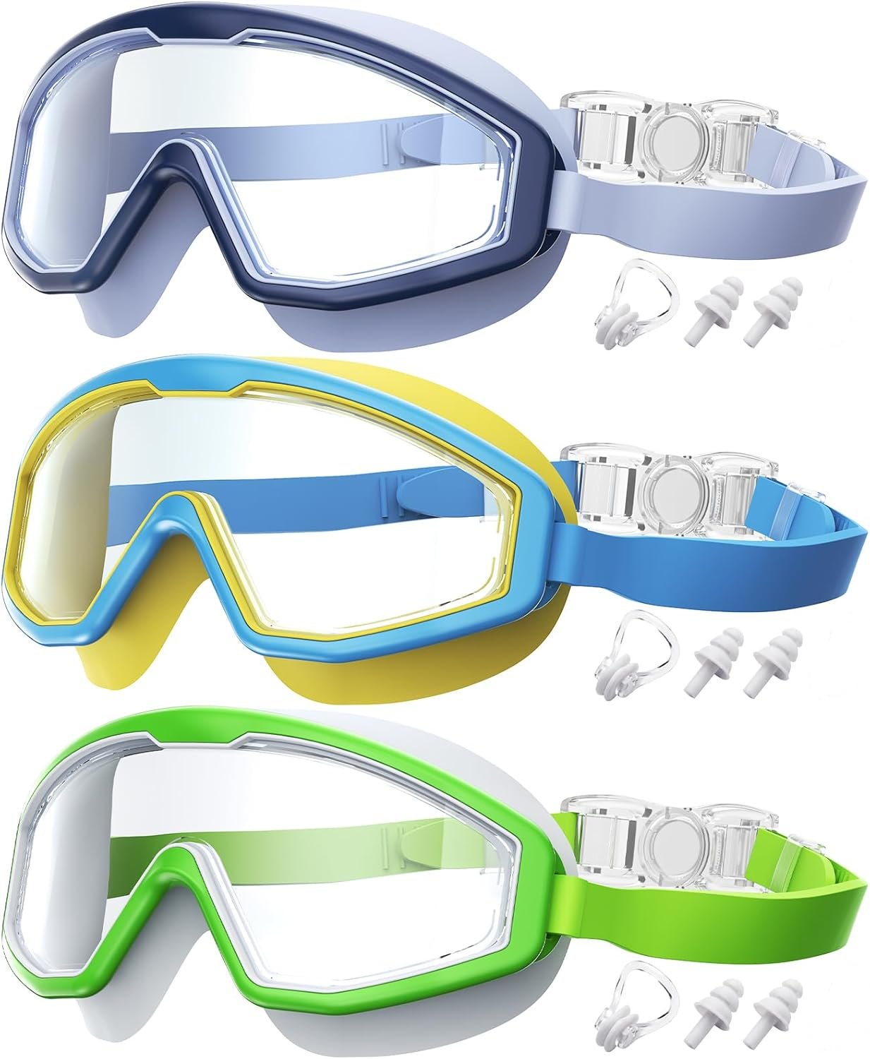Kids Goggles Age 4-16, Anti-Fog UV 180°Clear View Kids Swim Goggles, 3 Pack Swimming Goggles Waterproof Pool Goggles