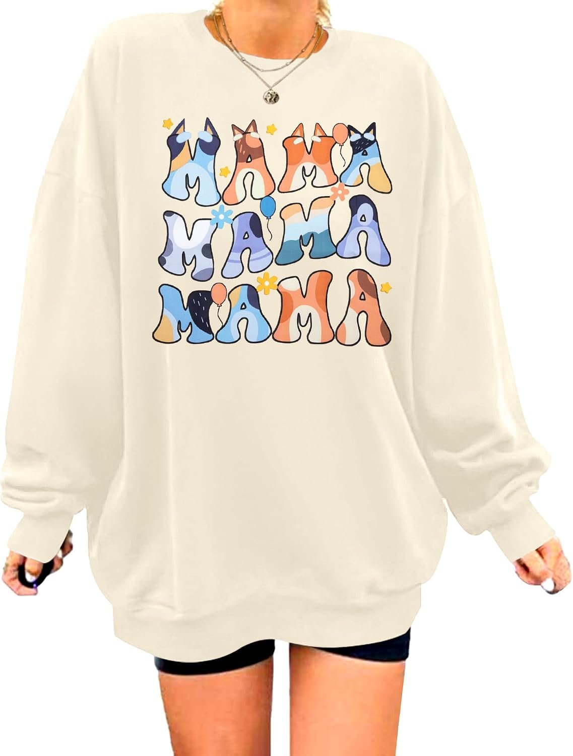 MOUSYA Oversized Mama Sweatshirt Woman Mama Letter Print Pullover Tops Trendy shirt Casual Crewneck Loose Sweatshirts