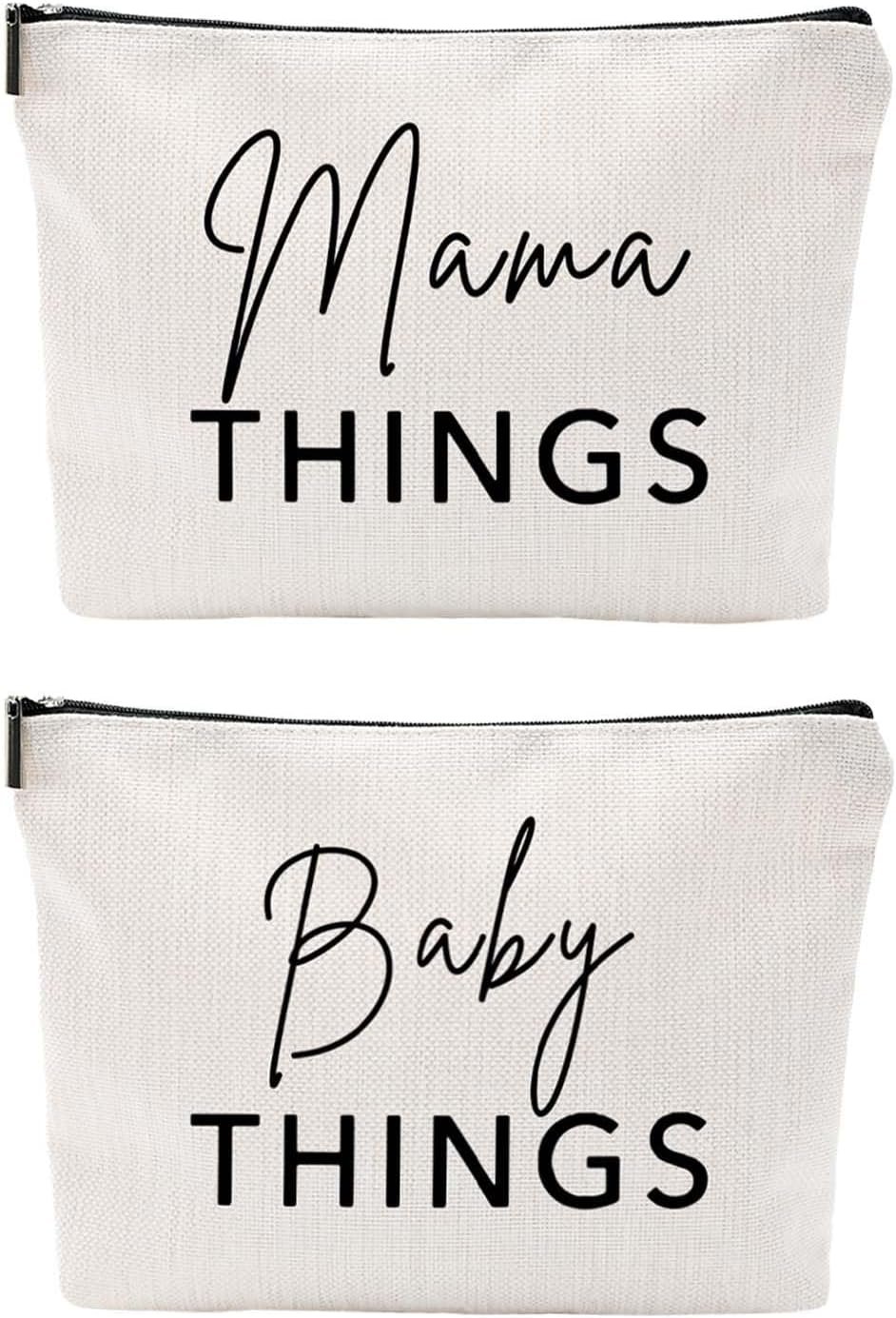 Mom & Baby Pouch Set, Diaper Bag Organizer Insert, Canvas Travel & Hospital Bag Essentials, Mommy Bag Organizer, Makeup & Toiletry Bags for New Moms, Gift for Baby Shower (Set of 2)