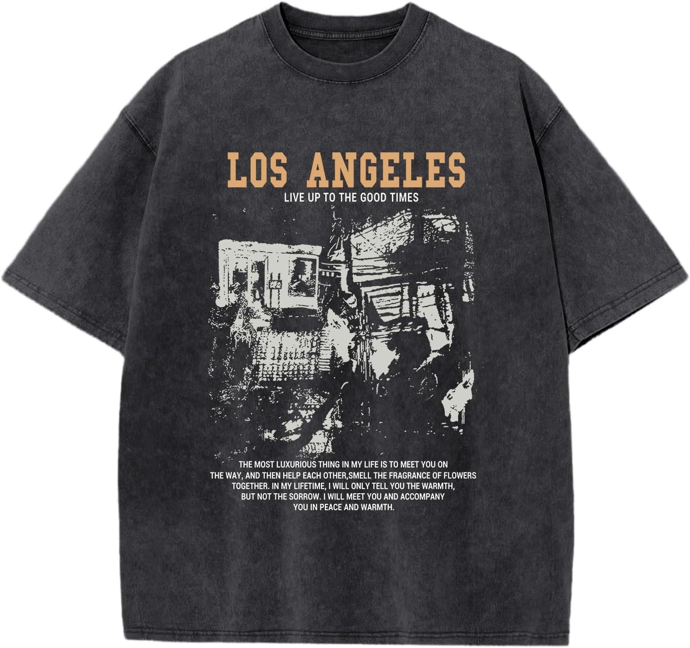 Oversized Boys Graphic Tees Acid Wash Los Angeles Tshirt Youth Cotton T Shirt Crewneck Tee Kids Short Sleeve Tops