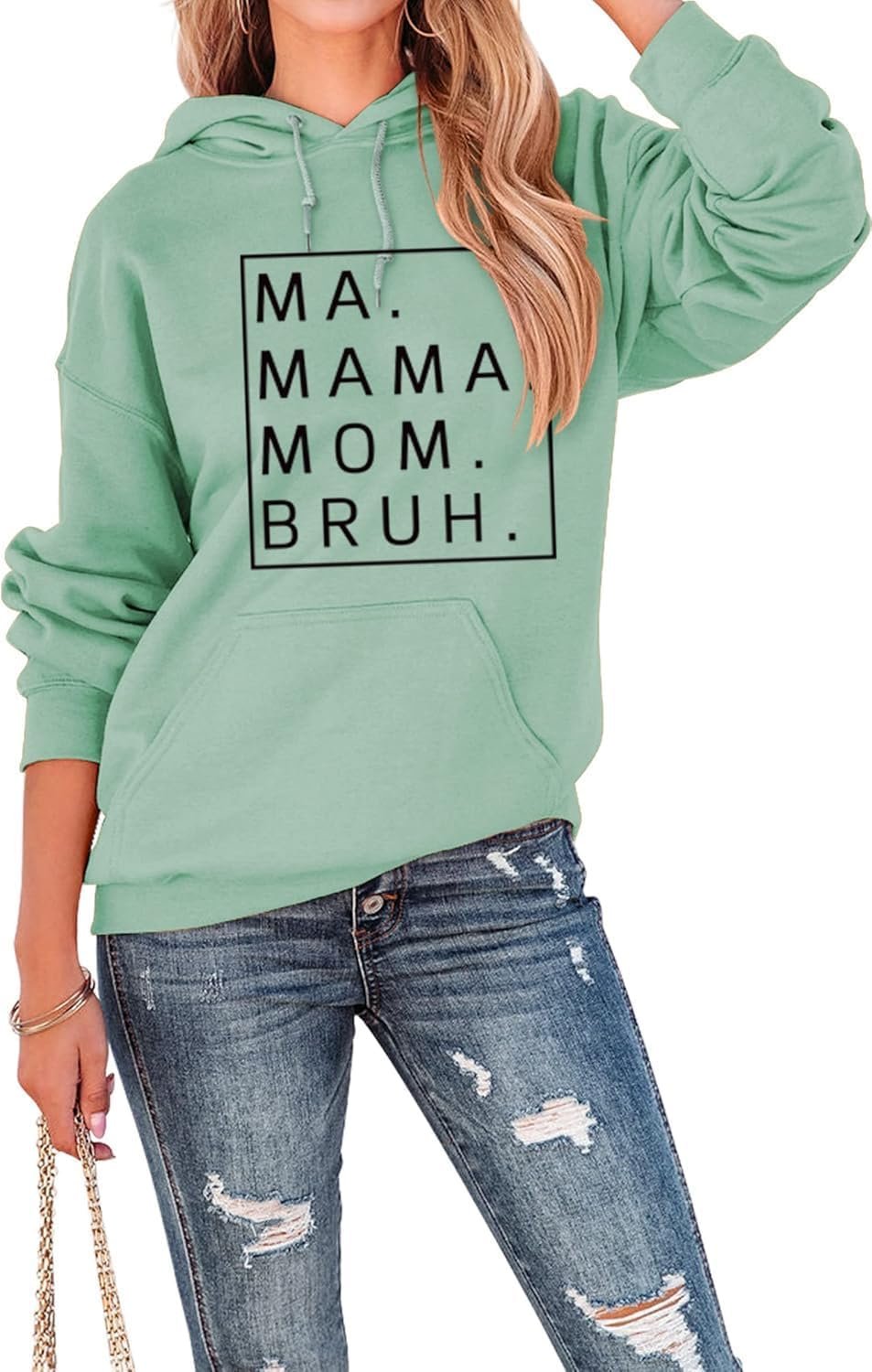 Women Mama Mommy Mom Bruh Hoodie Mama Sweatshirts for Women Funny Mom Life Sweatshirt Pullover Sweater