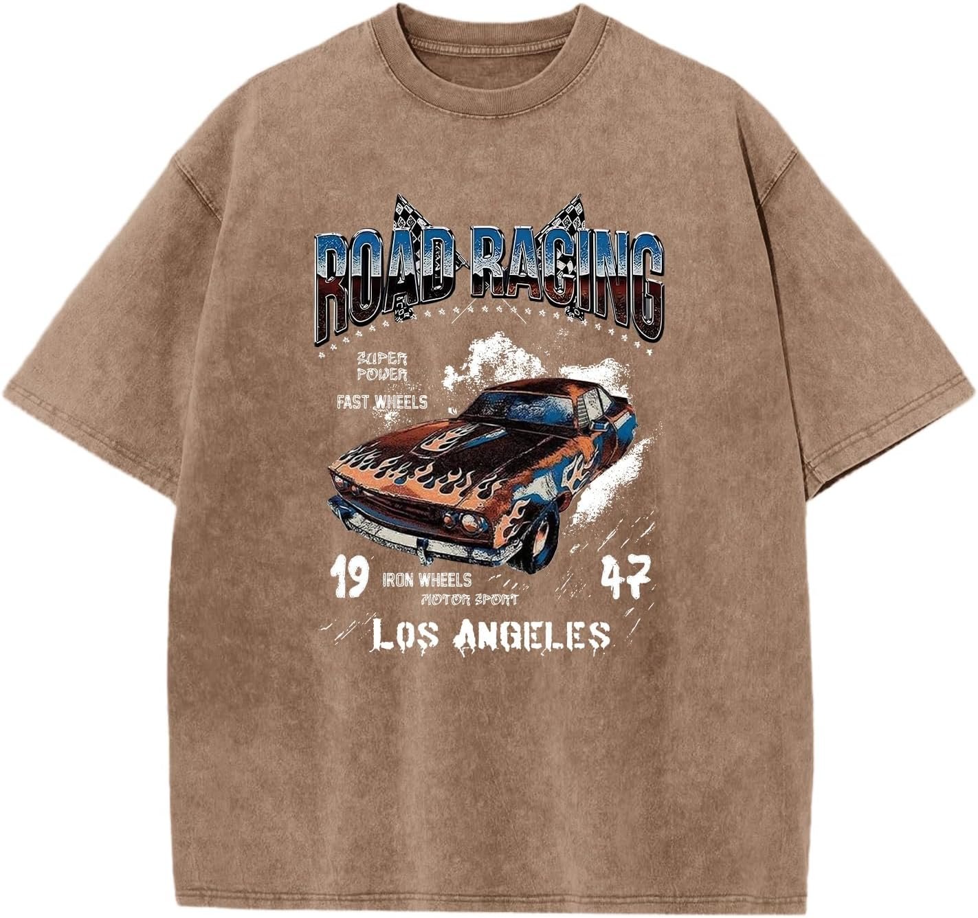 Vintage Race Car Shirts for Boys Kids Cool Graphic Tees Acid Wash Streetwear Road Racing Print Short Sleeve T Shirt
