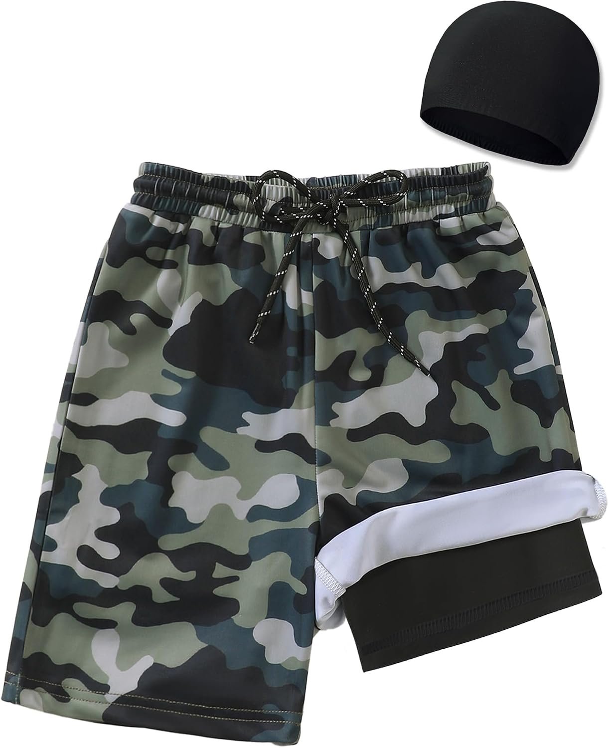 Boys Swim Trunks 2-16 Years Compression Liner Swimsuit Shorts fo Kids Quick-Dry Stretch Swimming Trunks (Includes Swim Cap)
