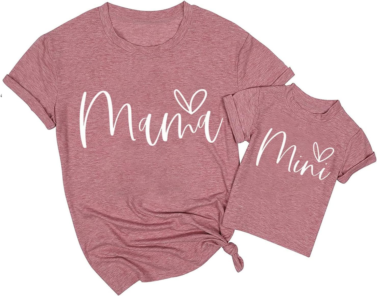 Mama and Mini Shirts Cute Love Heart Graphic Tshirt Mommy and Me Matching Tees Tops Mom and Baby Matching Outfits
