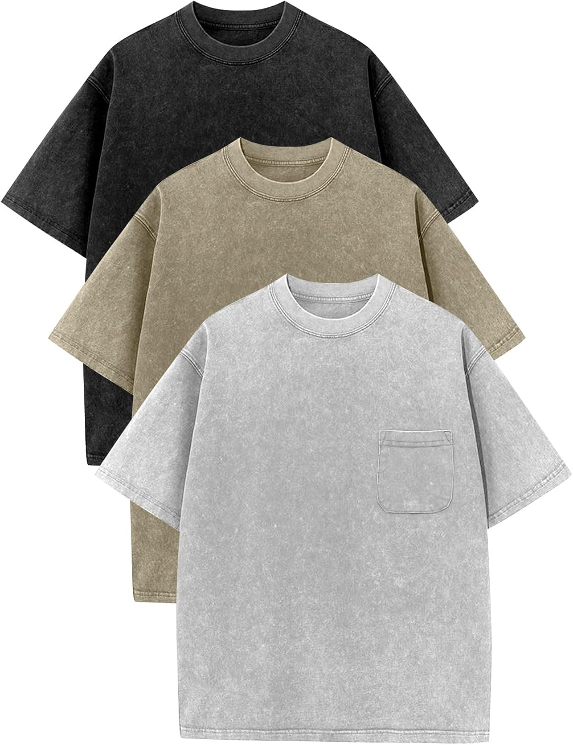 COZYPOIN 3 Pack Unisex Boys Girls T-Shirts Kids Short Sleeve Crewneck Acid Washed Tee Shirts Summer Tops 3-16Y