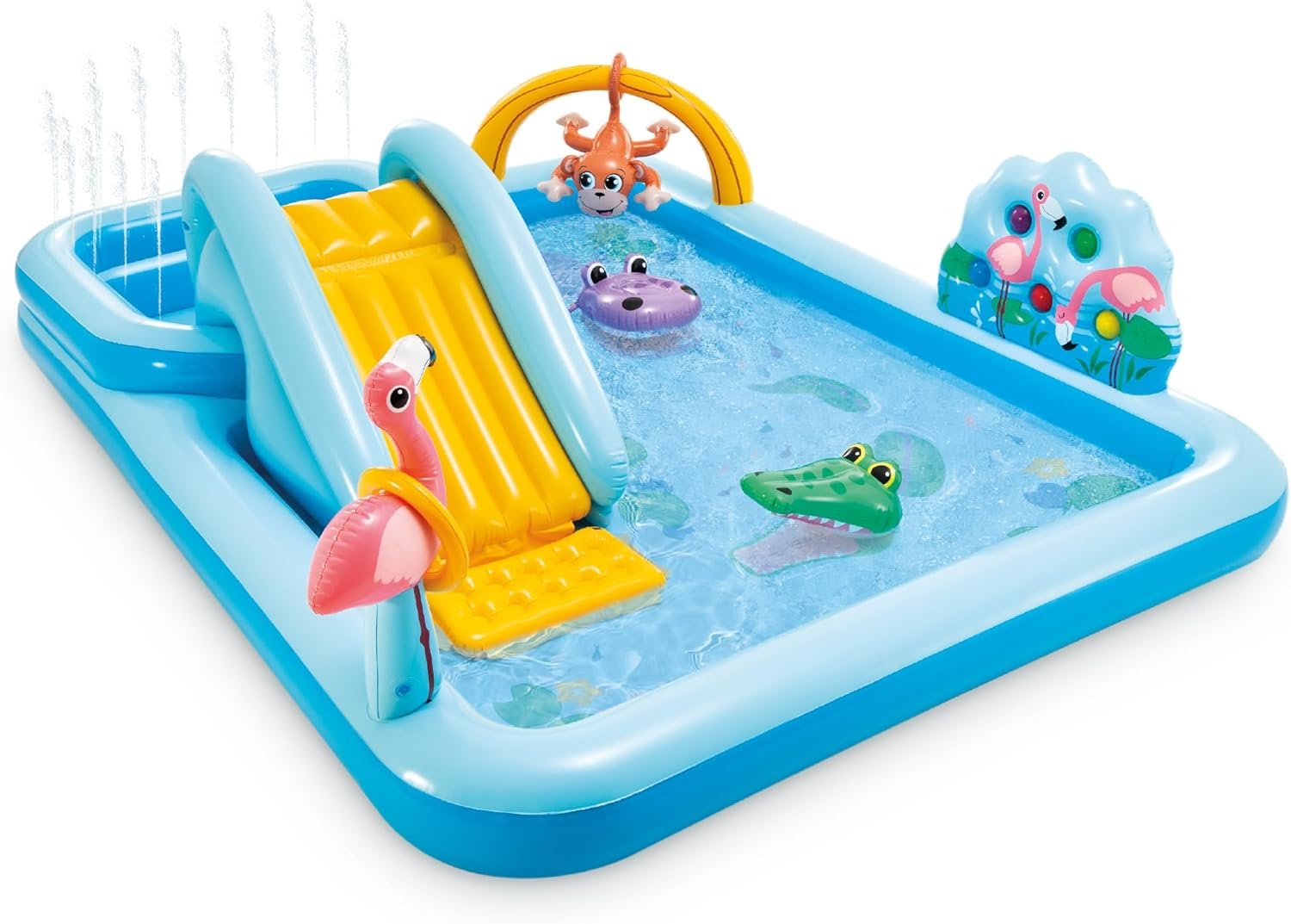 Intex 96″ x 78″ x 28″ Inflatable Jungle Adventure Play Center Spray Kiddie Pool – Backyard Kids Water Slide, Outdoor Blow-Up Splash Pad for Toddlers