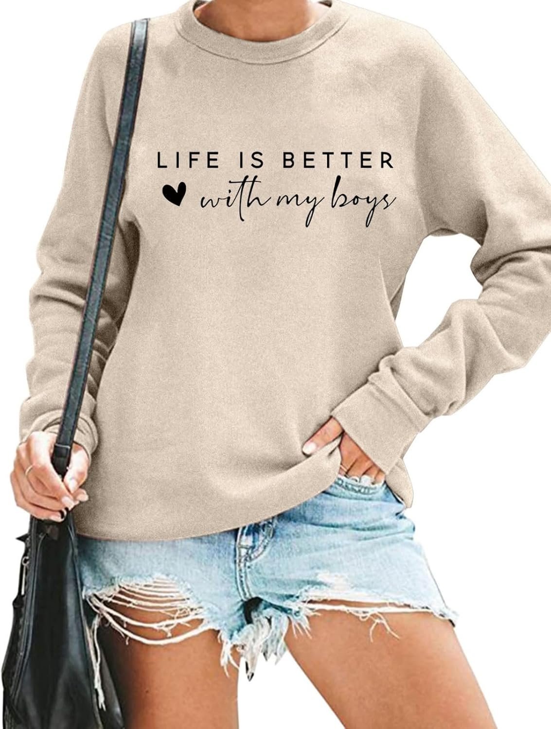 Boy Mom Sweatshirt for Women Life is Better with My Boys Graphic Pullover Boy Mama Casual Crewneck Long Sleeve Tops