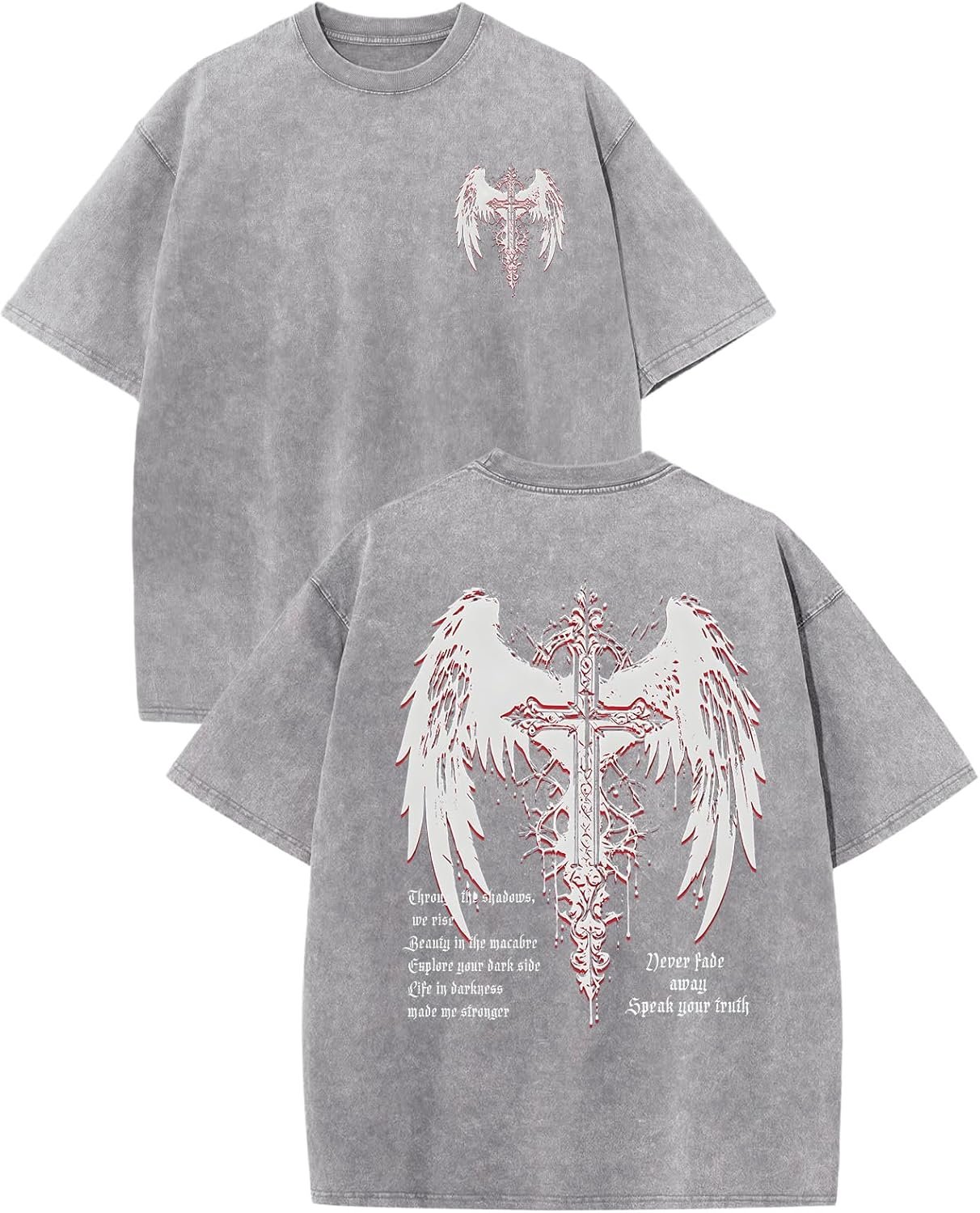 Boys Grunge Gothic Shirts Goth Cross Graphic T Shirt Kids Punk Vintage Oversized Acid Wash Streetwear Y2k Tees Tops