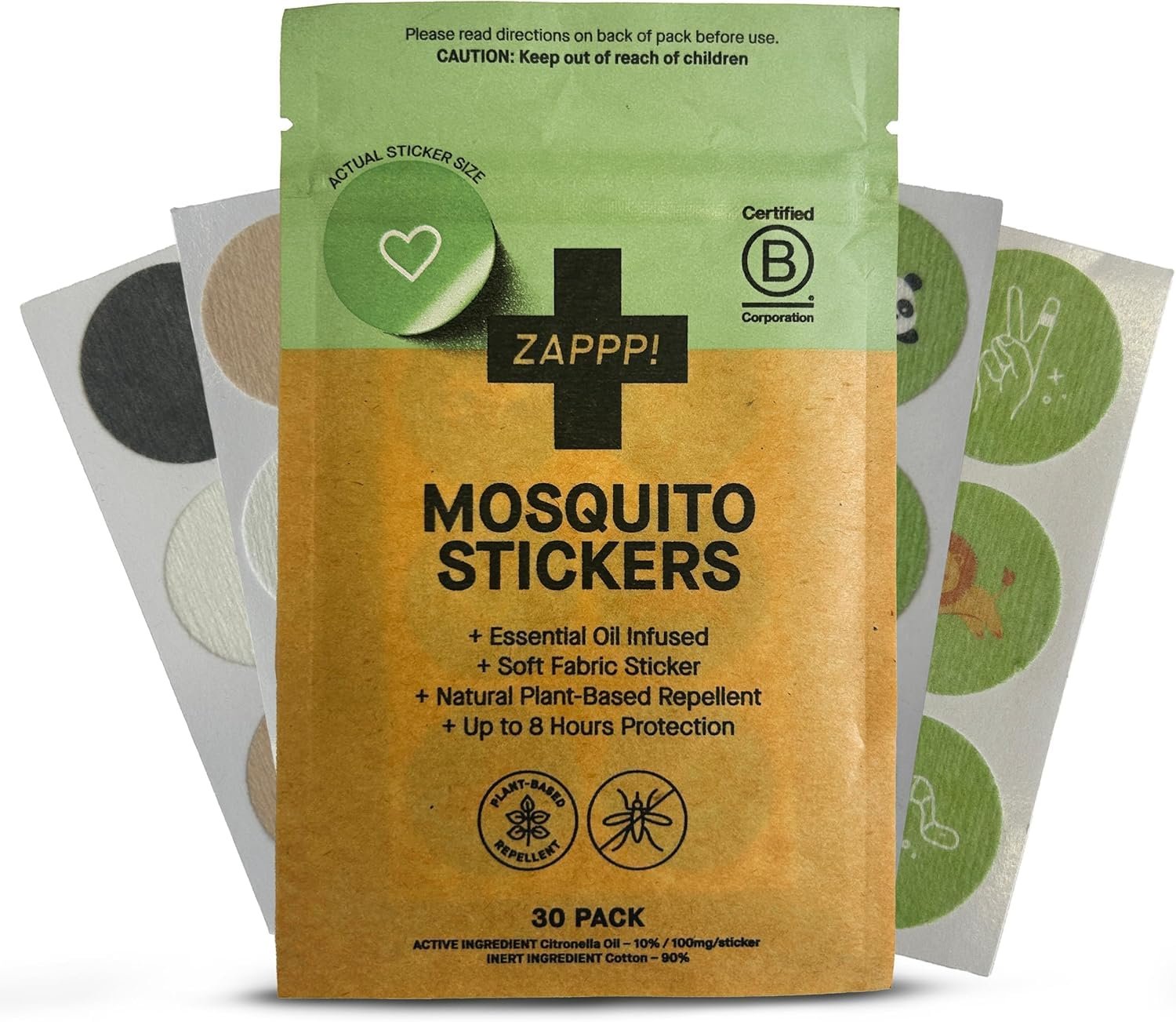 ZAPPP! Mosquito Repellent Stickers – Natural DEET Free Mosquito Repellent for Kids, toddlers & Adults with Plant Based Bug Repellent – Citronella Mosquito Patches – Made from Cotton Fabric – 30 pk