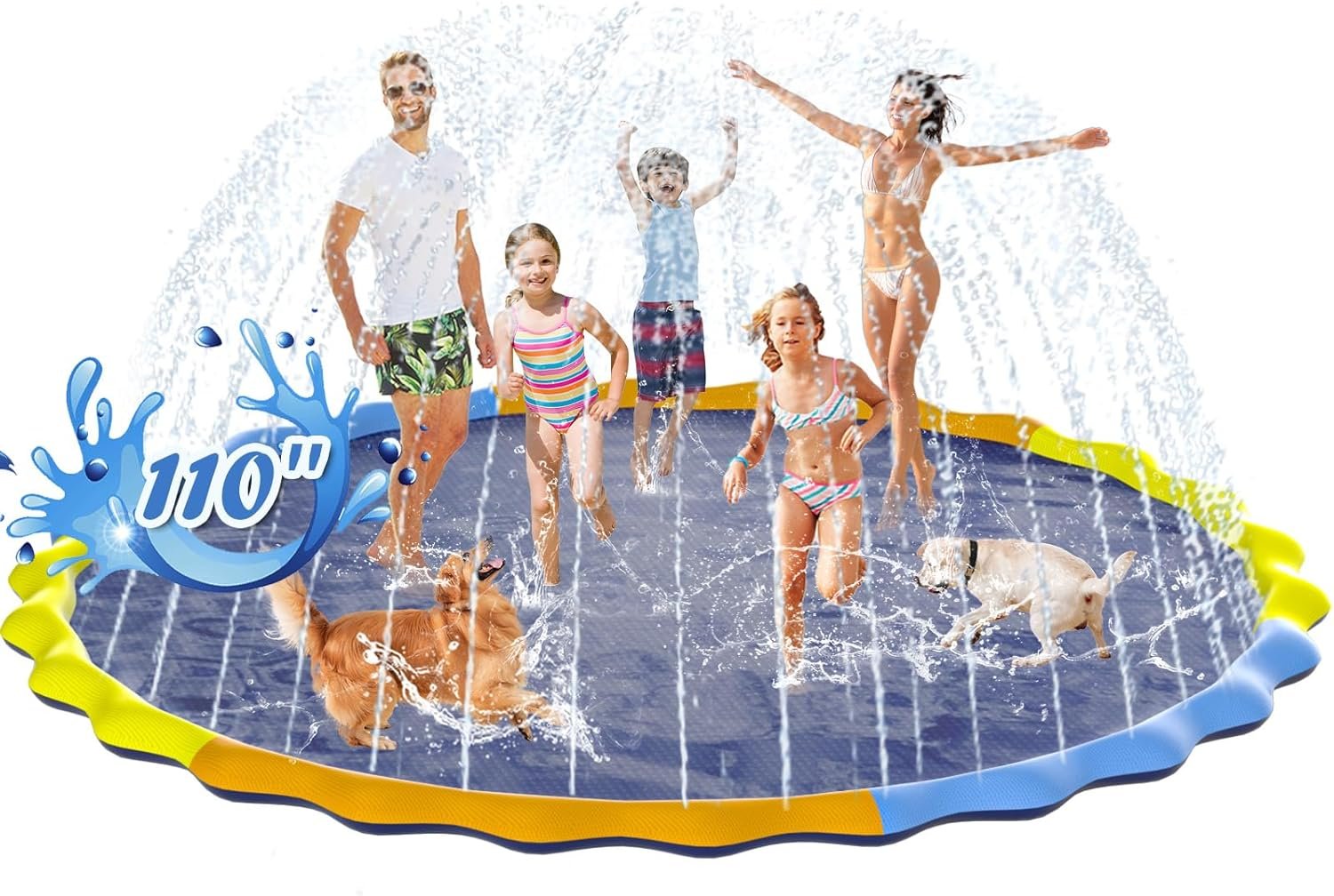 Instraella Splash Pad for Kids and Dogs, 110” Non-Slip Sprinkler Mat 0.5mm Thickened Durable and Foldable Large Pool Summer Fun Outdoor Toys for Dogs and Toddlers Age