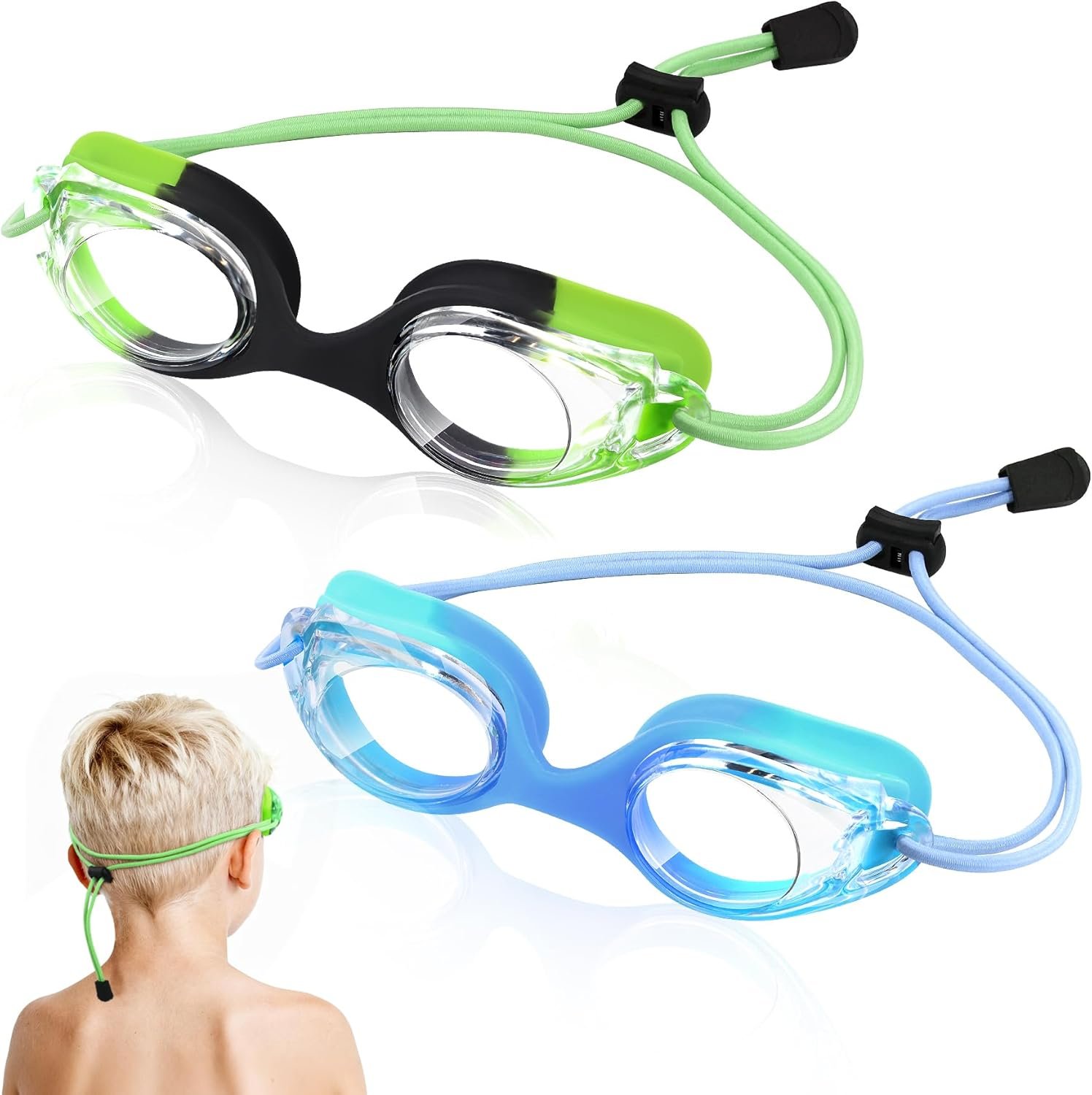 Vvinca Kids Swim Goggles with Bungee Strap No Leaking Anti Fog Toddler Goggles with Quick Adjust Ages 3-14