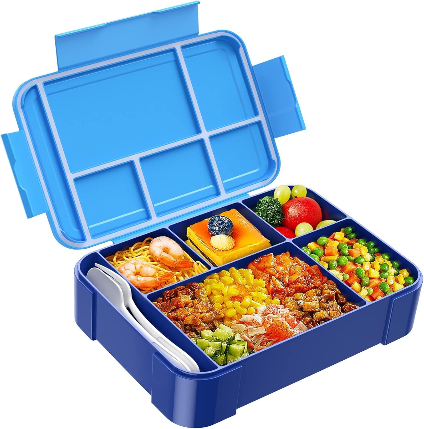 Jelife Bento Lunch Box for Kids – 1450ml Leakproof Kids Bento Box 6 Compartments Toddler Lunch boxes with Silverware for Back to School, Reusable LunchBox Snack Container for Daycare