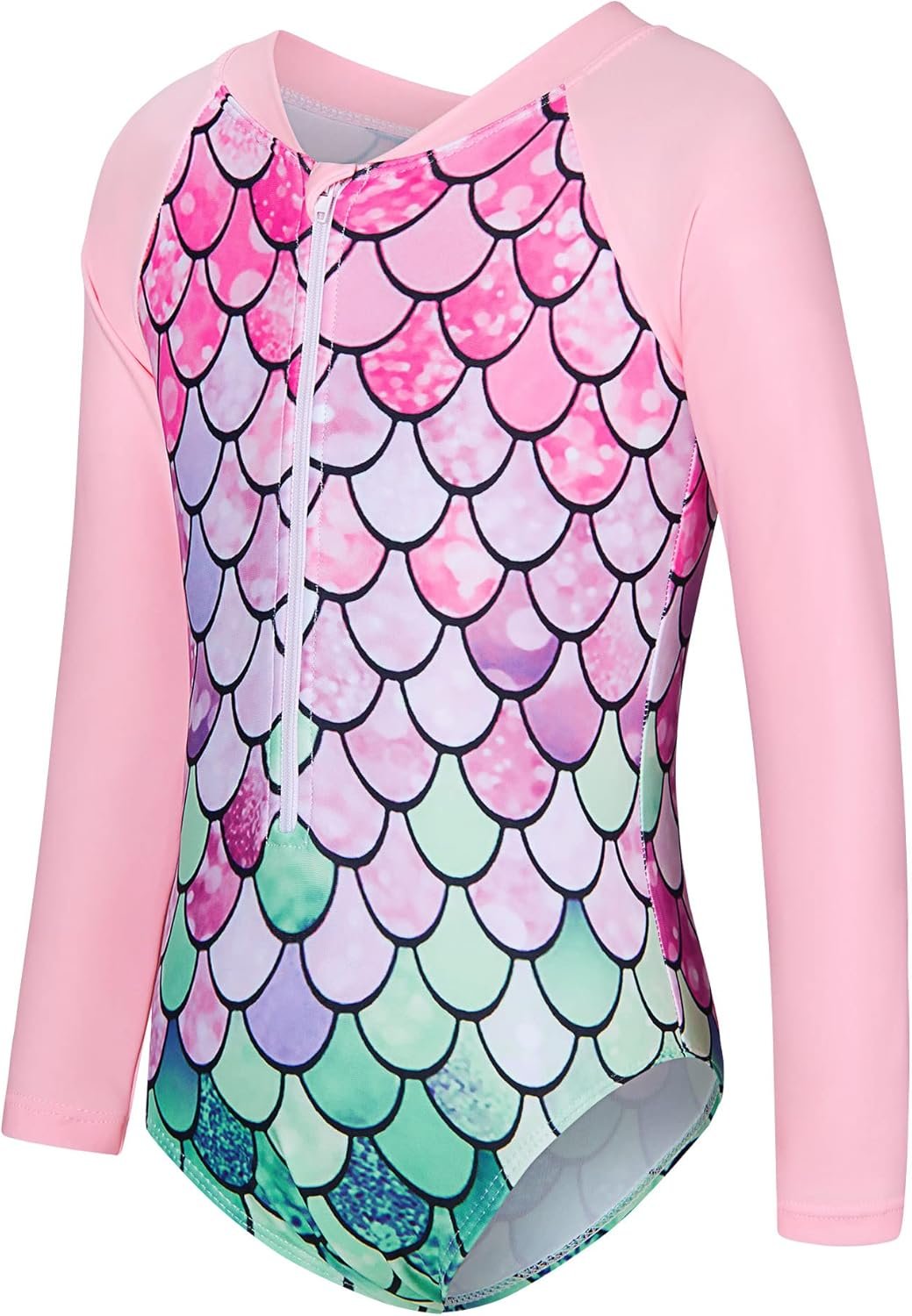 uideazone Long Sleeve Swimsuits for Girls Size One Piece Rash Guard Bathing Suits with Zipper Swimwear 3-9 Years