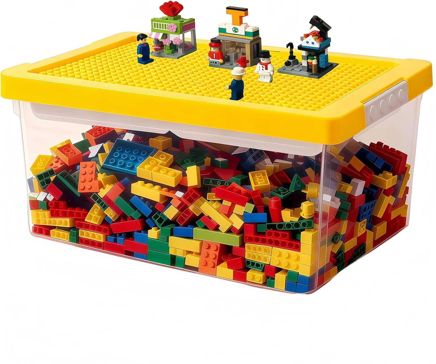 Toy Storage Organizer Bin for Lego, Plastic Organizer Box with Removable Tray and Building Baseplate Lid, Stackable Building Block Storage, Craft Storage Container for Lego Art, Toy, Tool, Sewing