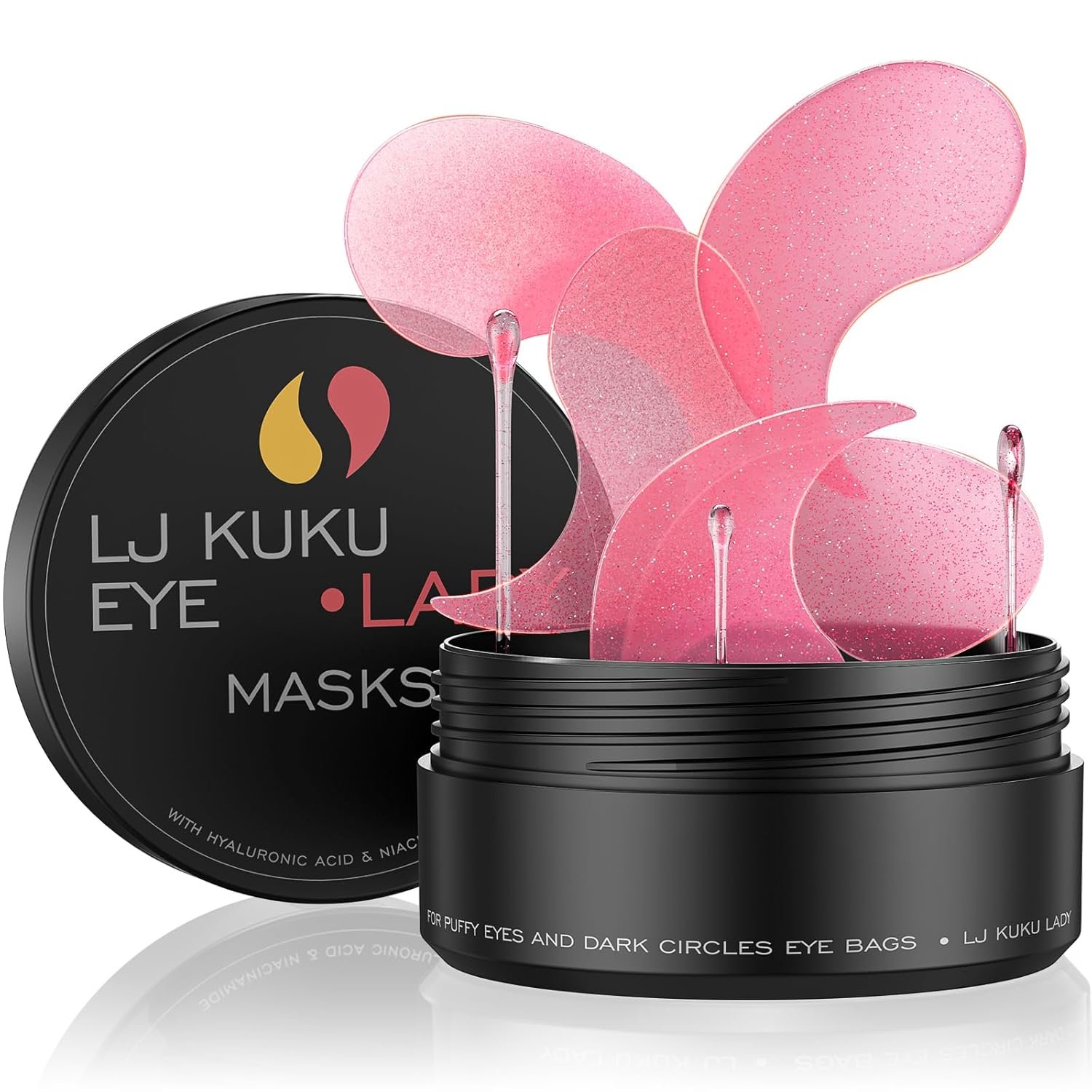 Under Eye Patches Gold Essence Hydrogel Eye Masks for Puffy Eyes and Dark Circles Caffeine Hyaluronic Acid & Niacinamide Deep Hydrating Eye Mask for Men & Women 60 PCS (Rose-pink)