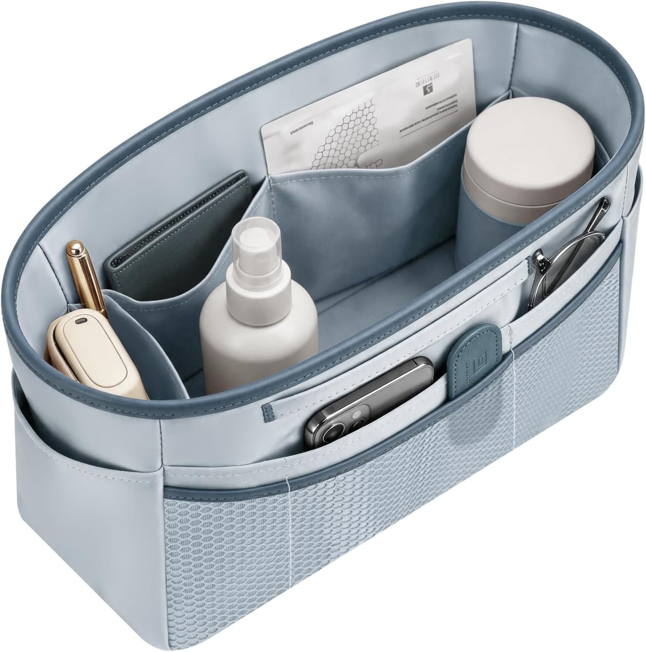 GIVLEFLY Purse Organizer Insert for Tote Bag, 12.99 Inch Satin Bag Organizer, Multi Pocket Handbag Organizer for Everyday Totes
