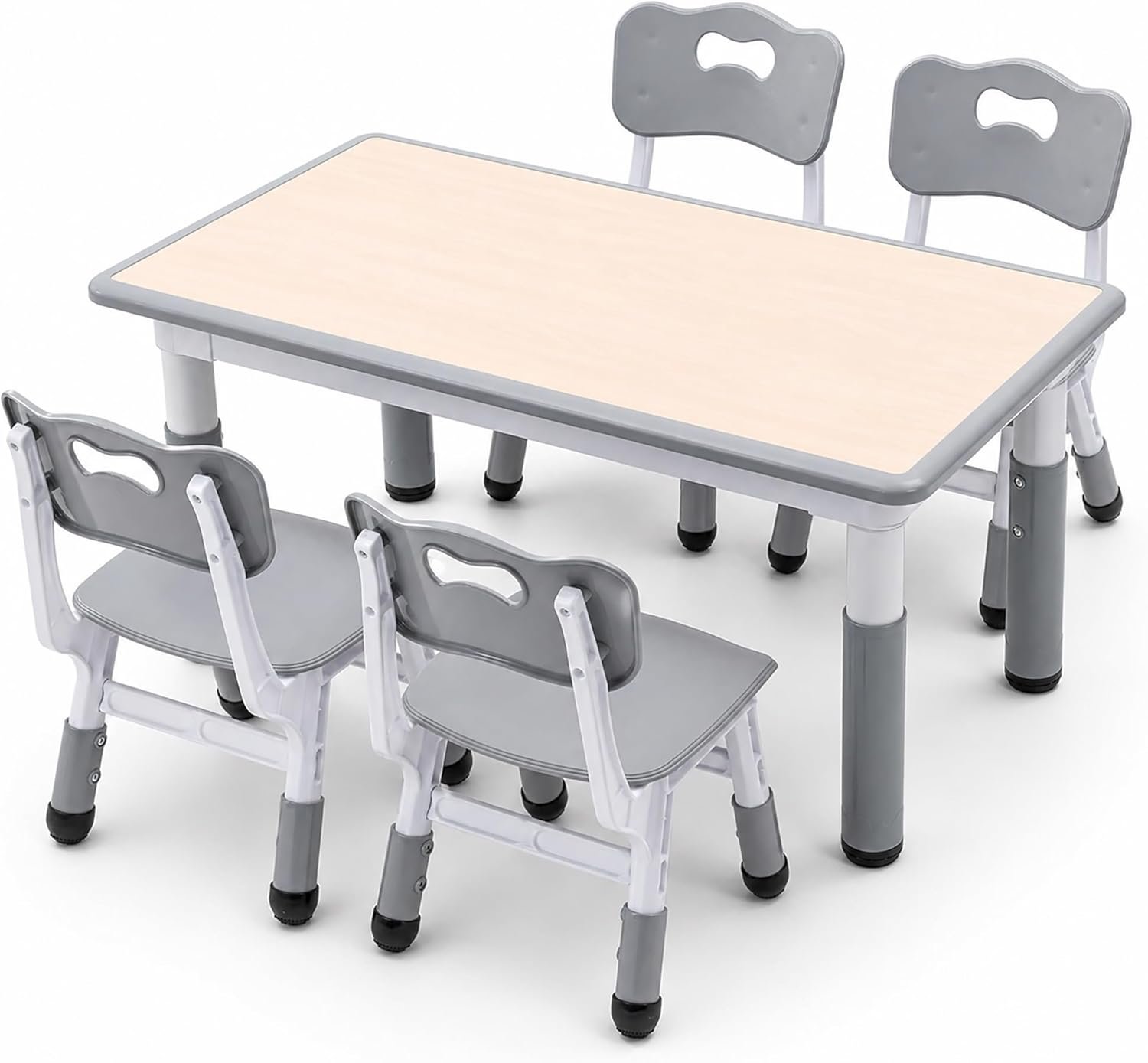 UNICOO Kids Table and 4 Chairs Set, Height Adjustable Toddler Desk and Chair Set, Children Multi-Activity Table, Graffiti Desktop for Classroom/Daycare/Home, Ages 2-8