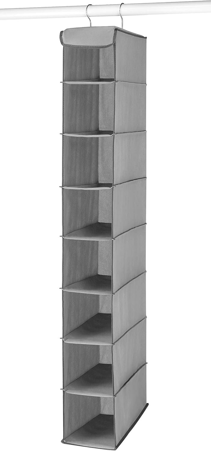 Whitmor Hanging Shoe Organizer, 8 Shelves-Hanging Closet Organizer, Hanging Shoe Rack for Small Closet, Hanging Shelves for Storage Shoes Clothes 11.5″ D x 5.5″ W x 41″ H, Grey